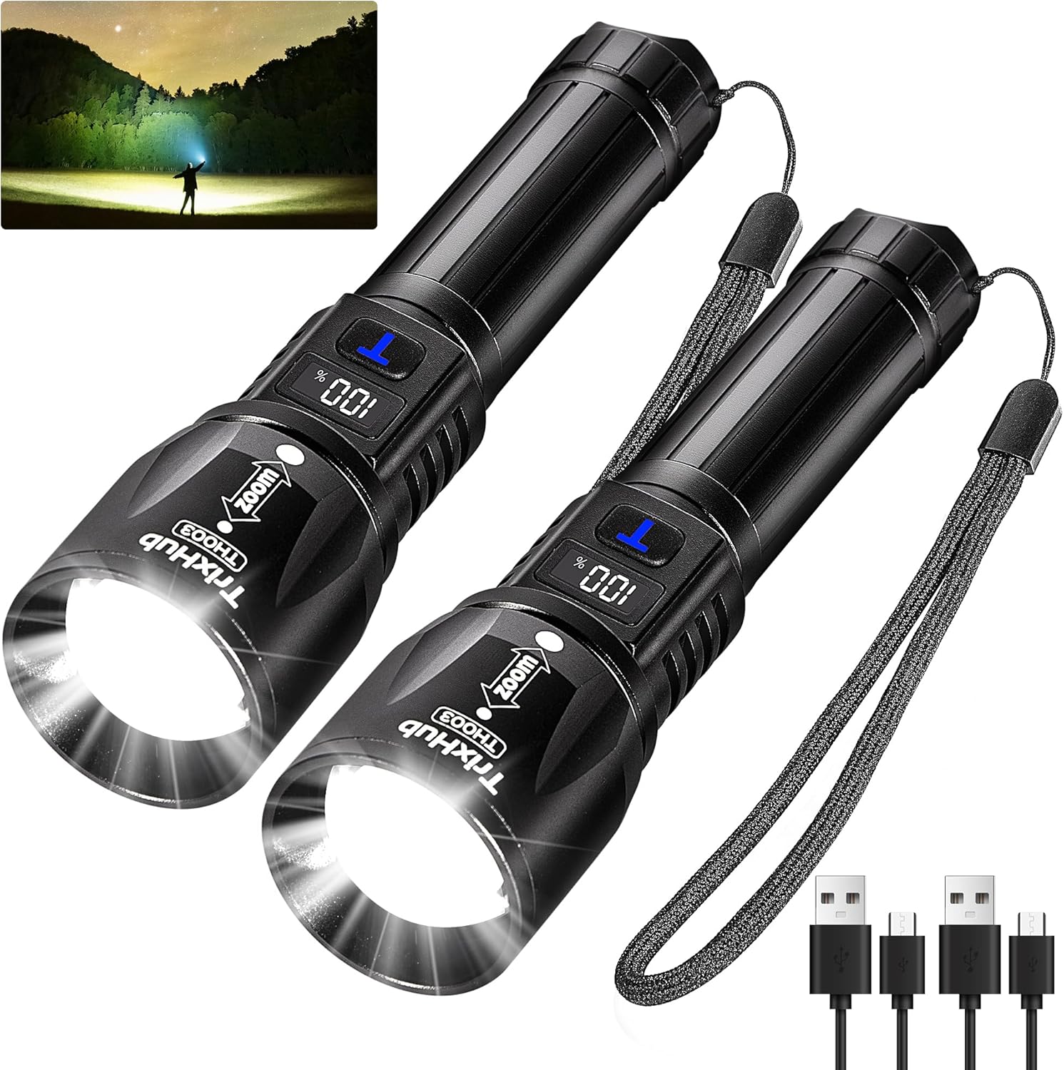 Rechargeable Flashlights 2 Pack, 990,000 Lumens Super Bright Flashlight with LCD...