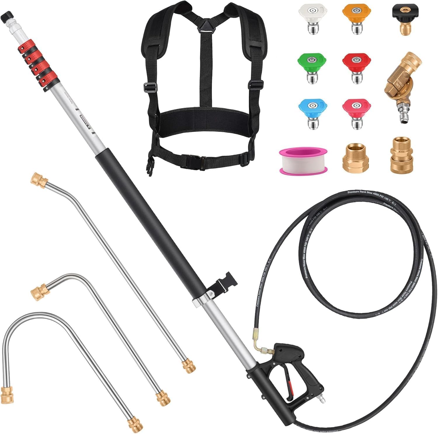Pressure Washer Telescoping Wand - 24 FT High Pressure Washer Wand Included Powe...