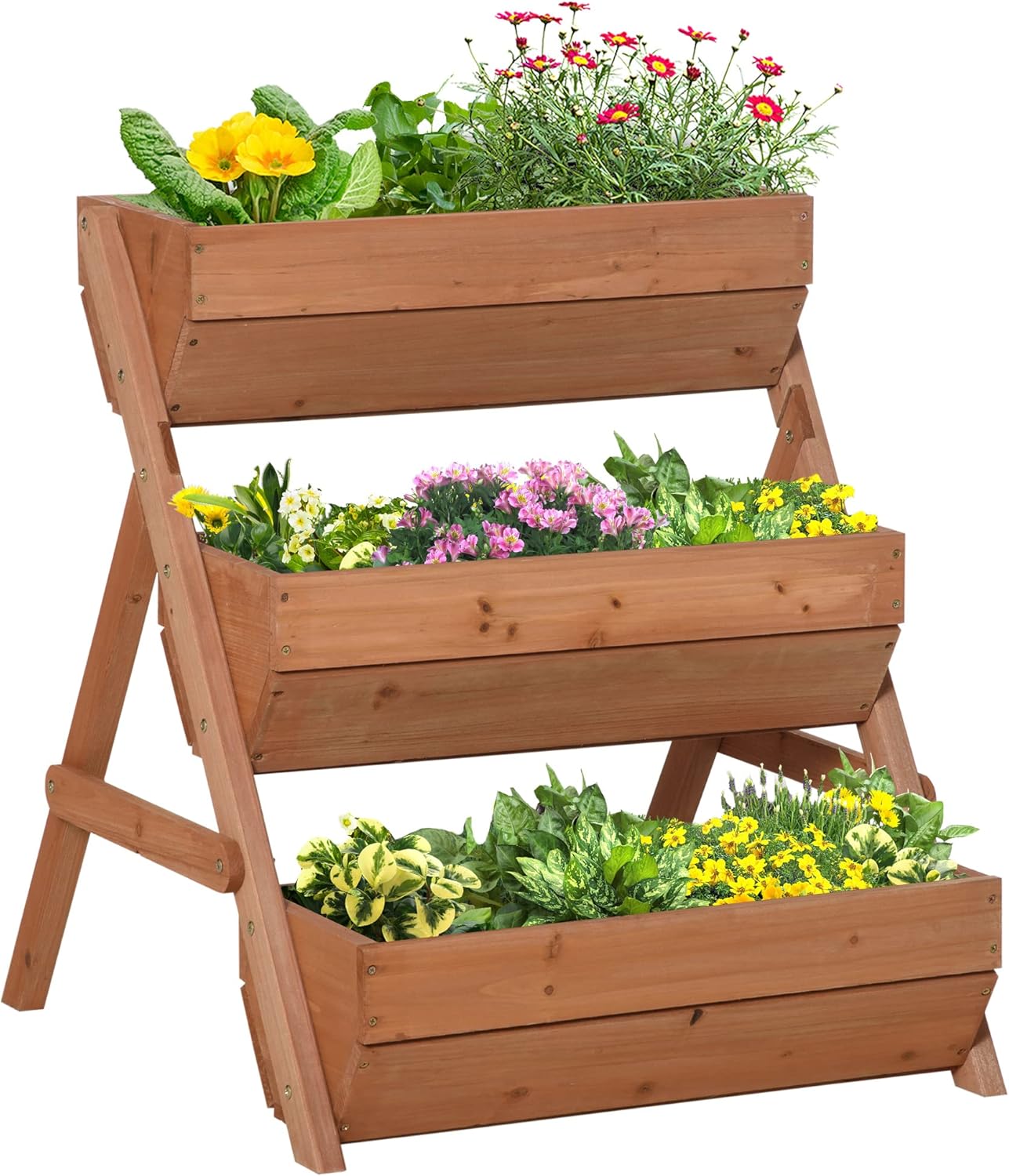 Outsunny 3 Tier 66L Raised Garden Bed Wooden Elevated Planter Box Kit for Flower...