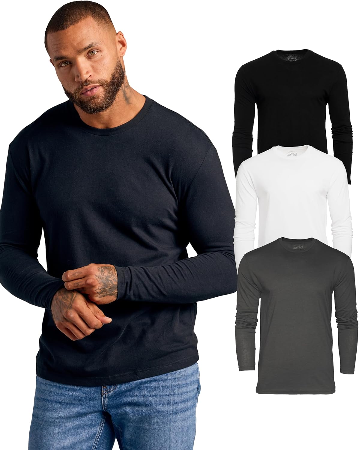 Mens Long Sleeve Tee Shirts - Classic Henley & Crew Neck Long Sleeve T Shirt - T...