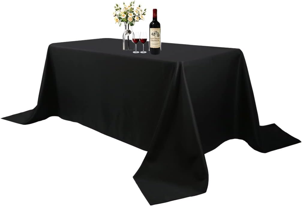 Large Black Rectangle 90 x 156 Inch Tablecloth - 8ft Washable Polyester Tableclo...