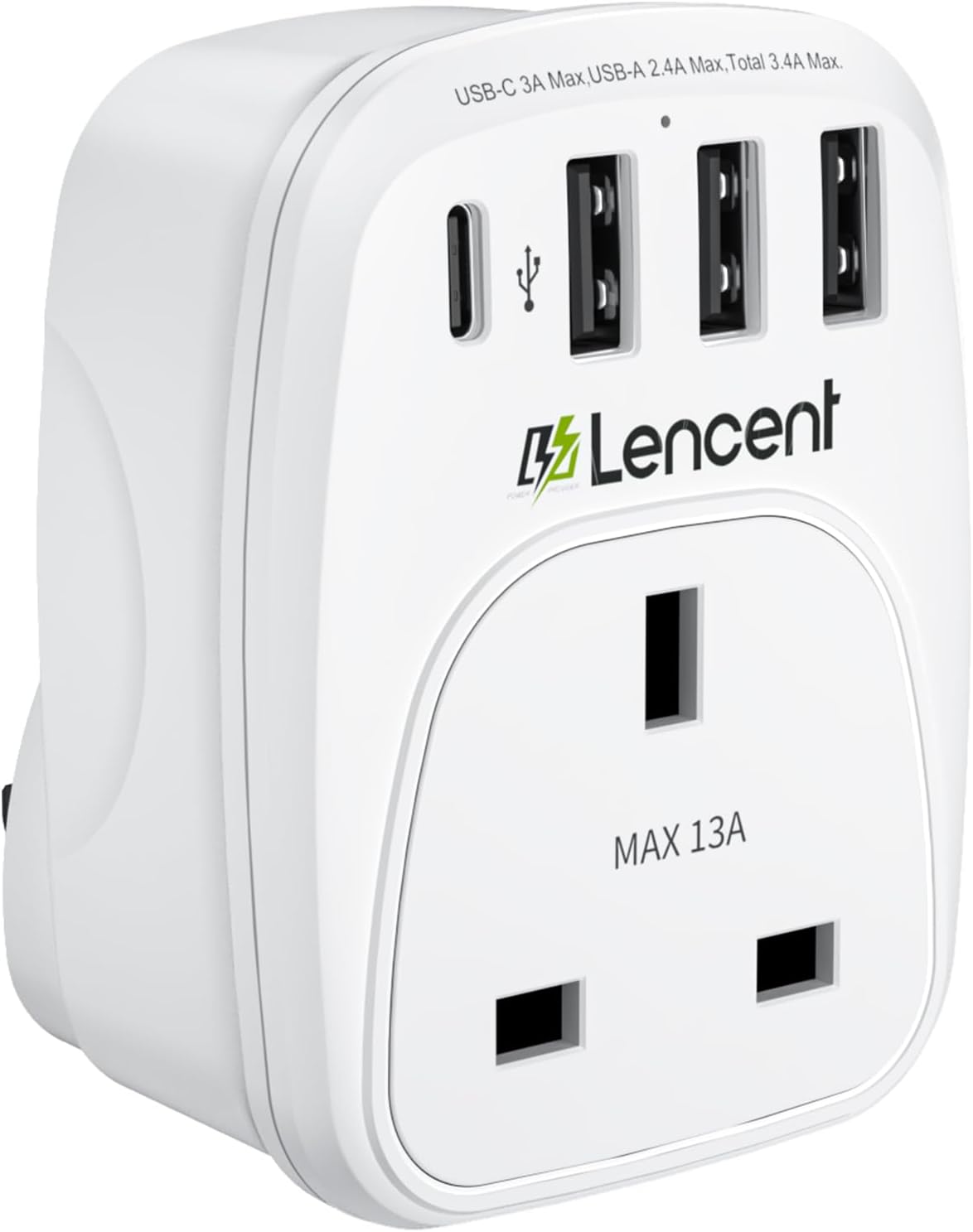 LENTEC 5-in-1 USB Outlet Plug Extender - UK with T...