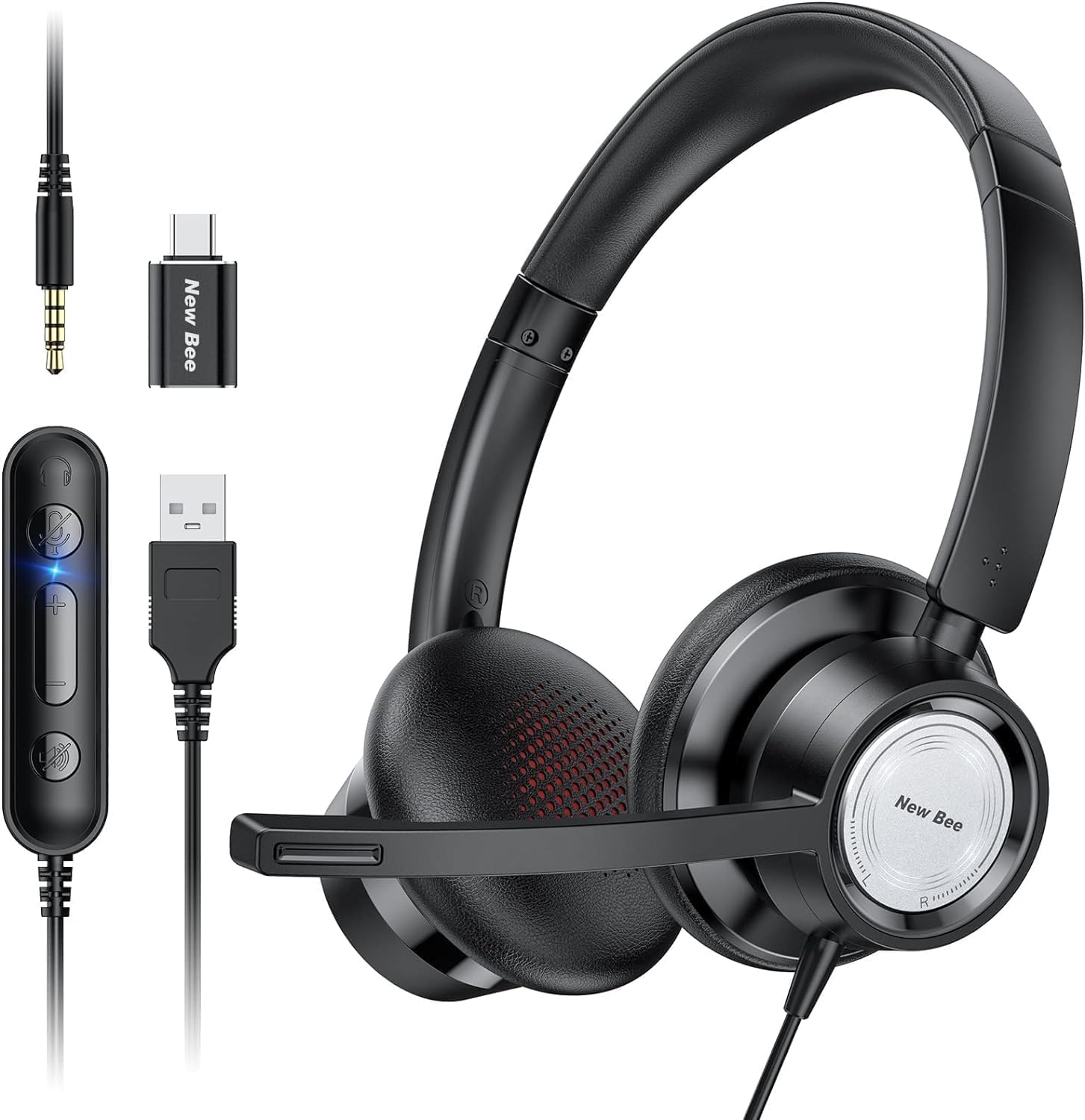 New bee USB Headset with Microphone, Headphones with Microphone,PC Headset USB T...