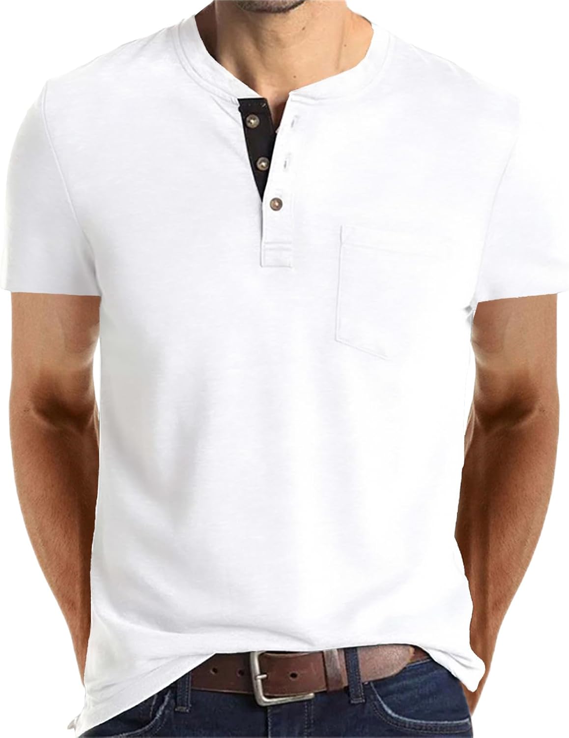 Lexiart Mens Fashion Henley Shirts Long Sleeve Button Cotton T-Shirt with Pocket