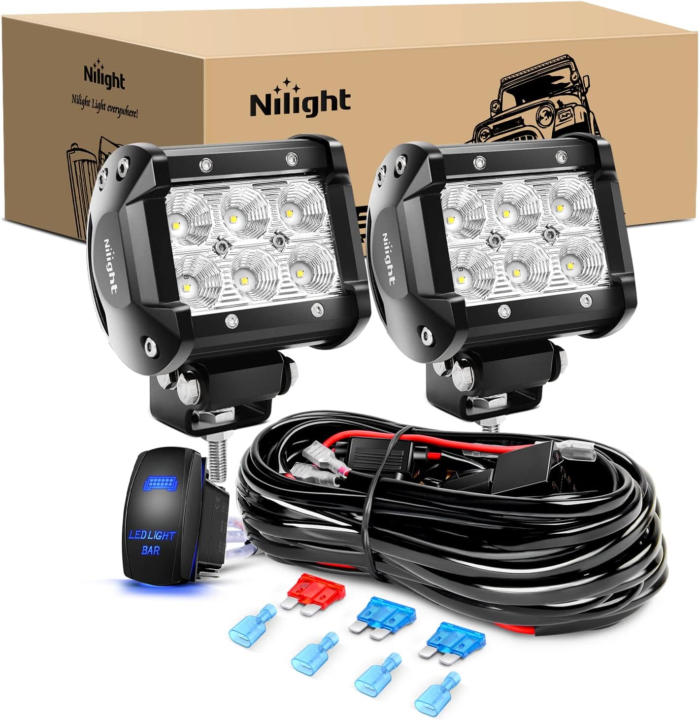 Nilight LED Light Bar 2PCS 18W Flood Off Road Ligh...