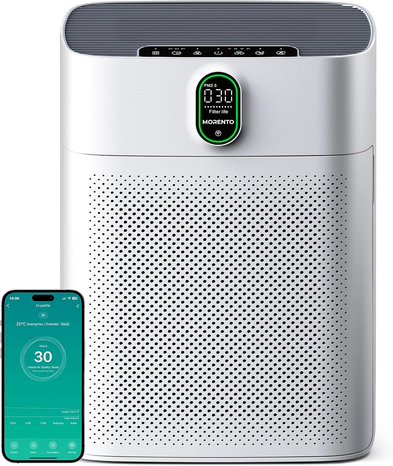 MORENTO Smart Air Purifier for home Large Rooms up to 1076 ft², Wi-Fi and Alexa...