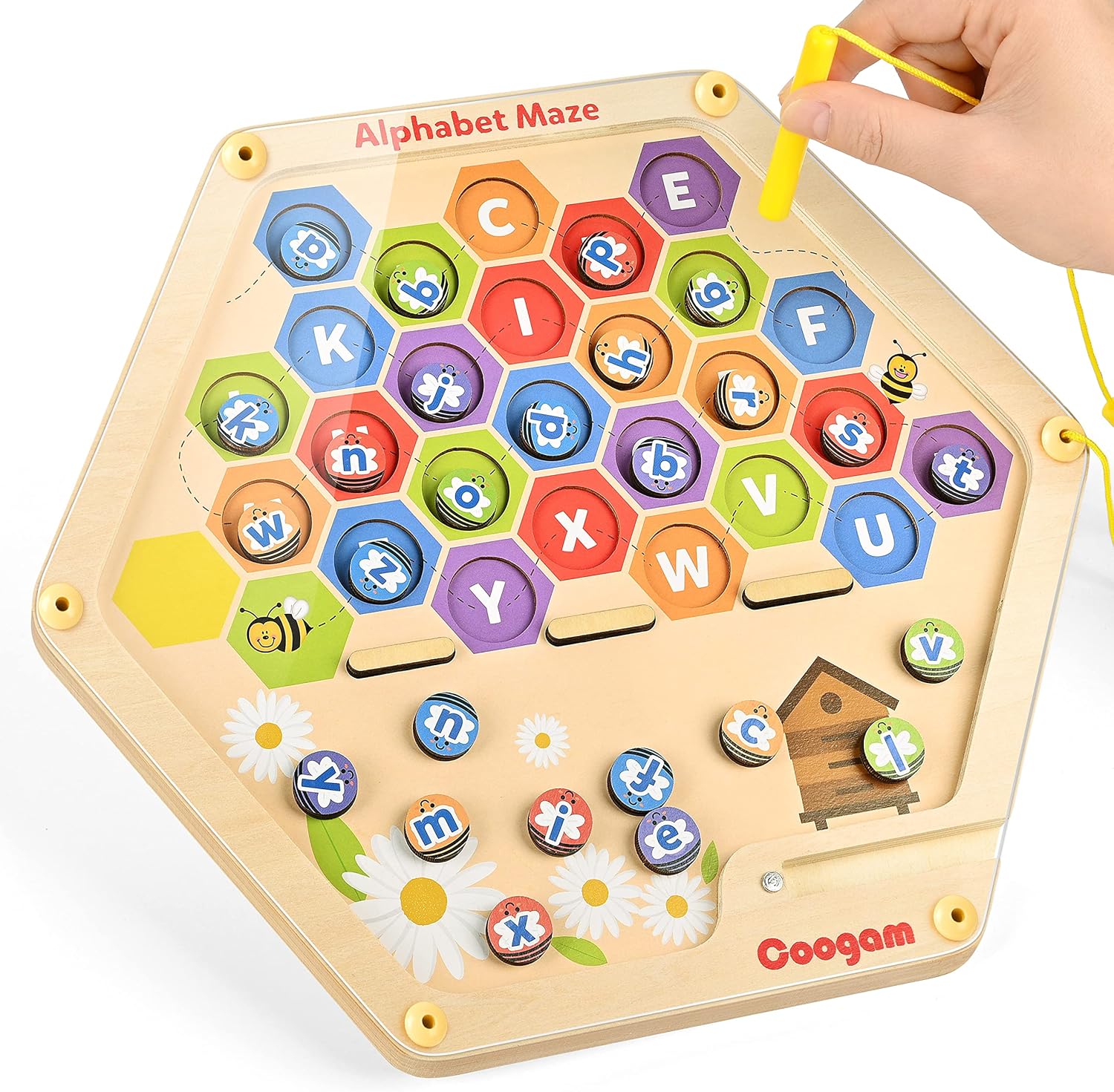 Coogam Magnetic Alphabet Maze Board Wooden ABC Letters Matching Puzzle Fine Moto...