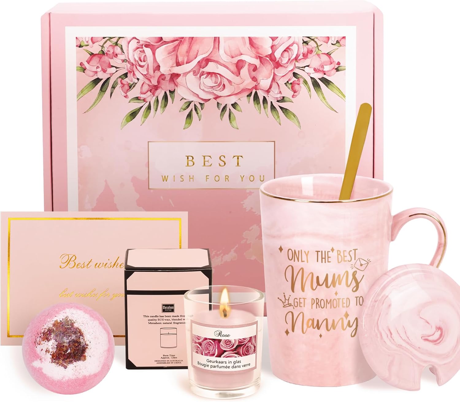 Joymaking Nanny Gifts Coffee Mug Set with Candle, Bath Ball, 14oz Birthday Gifts...