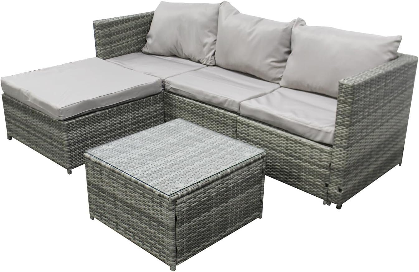 COZYBRITE Garden Corner Sofa Rattan Furniture Set 4 Seater Patio Outdoor Lounge...