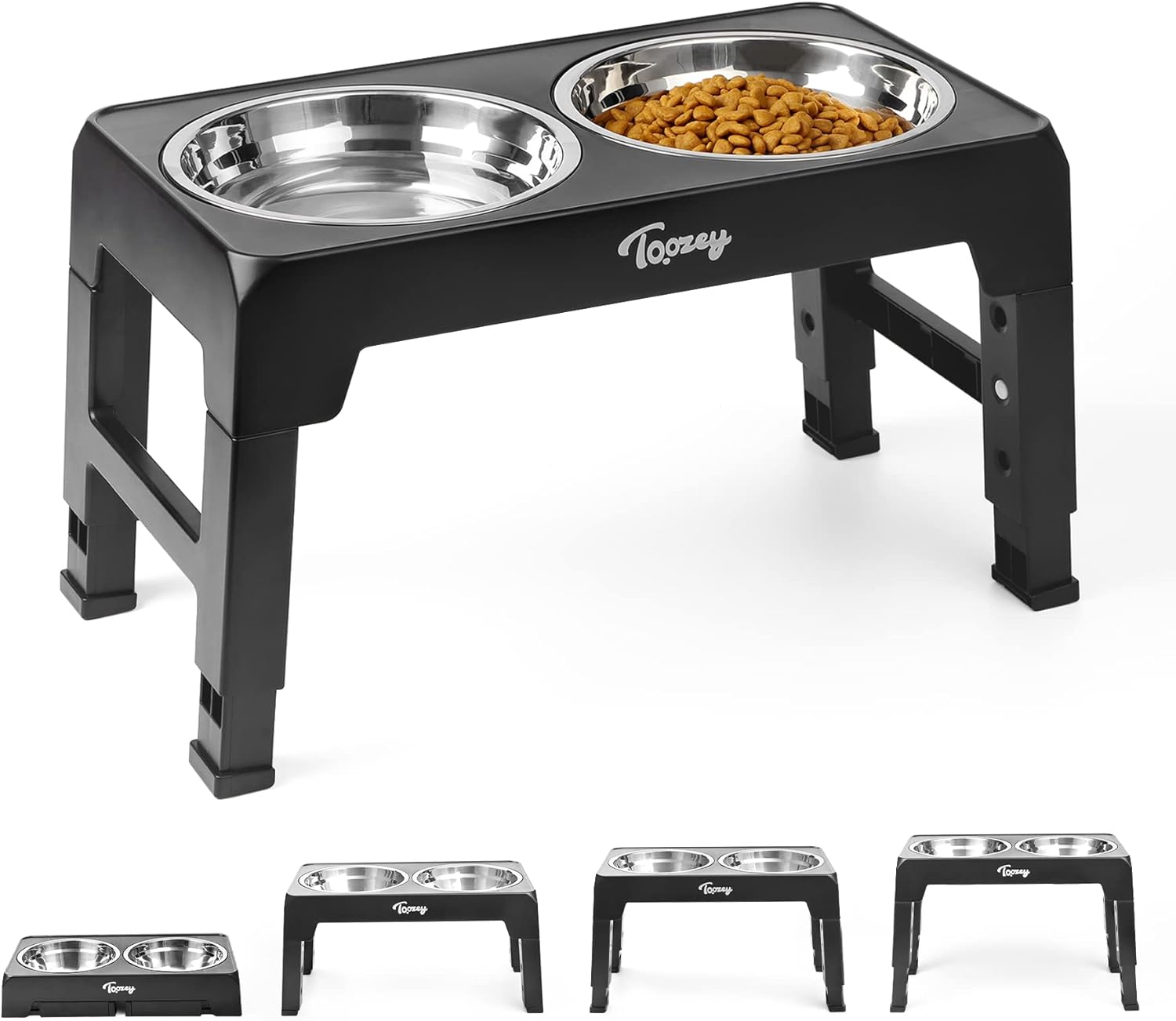 Toozey Raised Dog Bowl Height-Adjustable, Elevated Dog bowls with 2x 1200ml Stai...