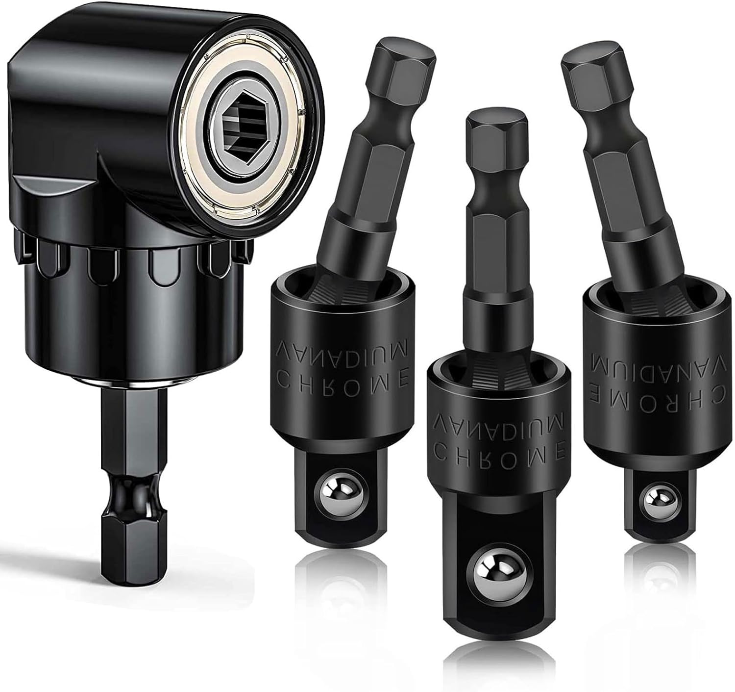 Flexible Drill Bit Extension Set with Right Angle Attachment, 360° Rotatable 1/4...