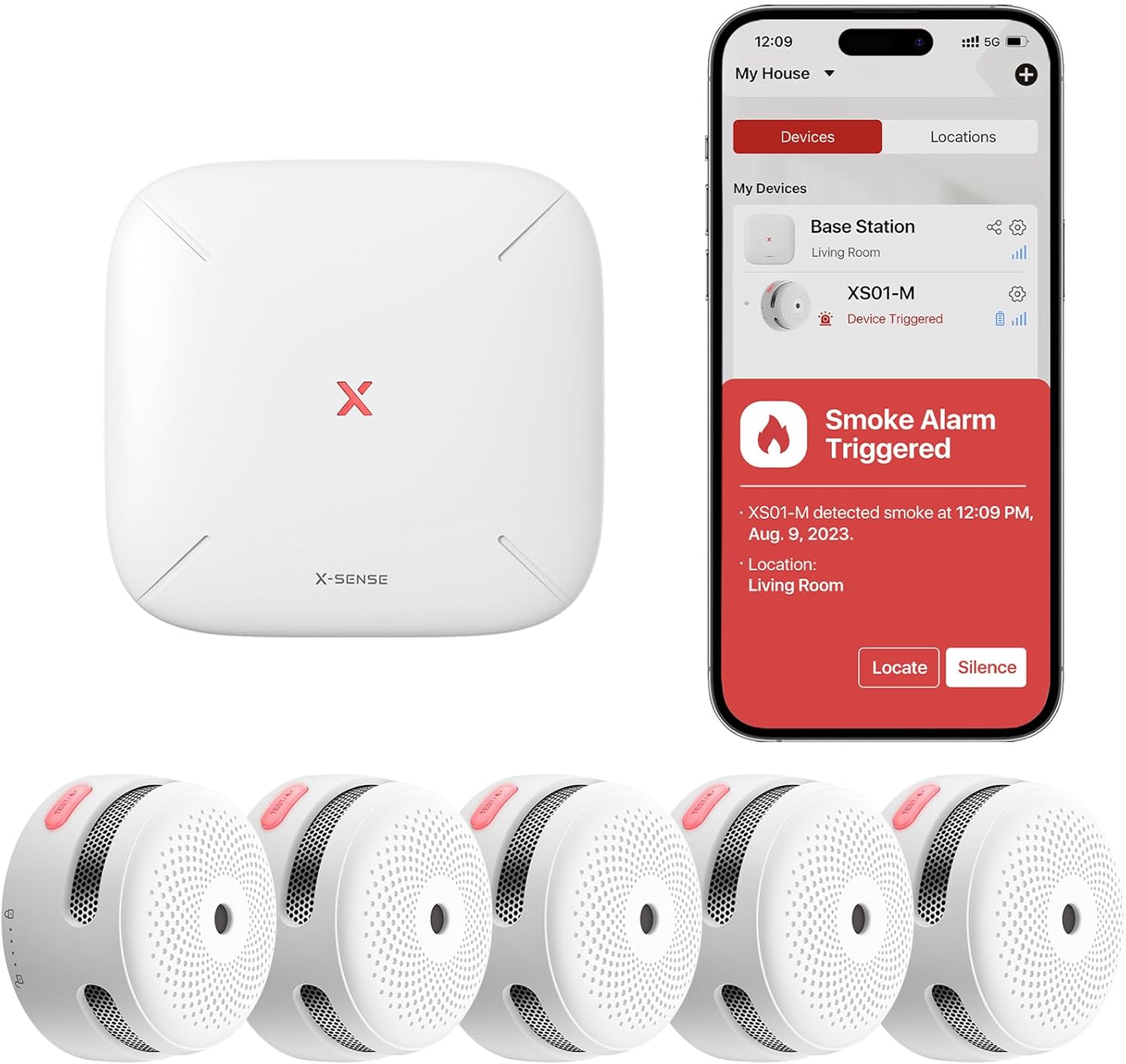 X-Sense Smart Smoke Detectors with SBS50 Base Station, Wi-Fi Smoke Alarm Compati...