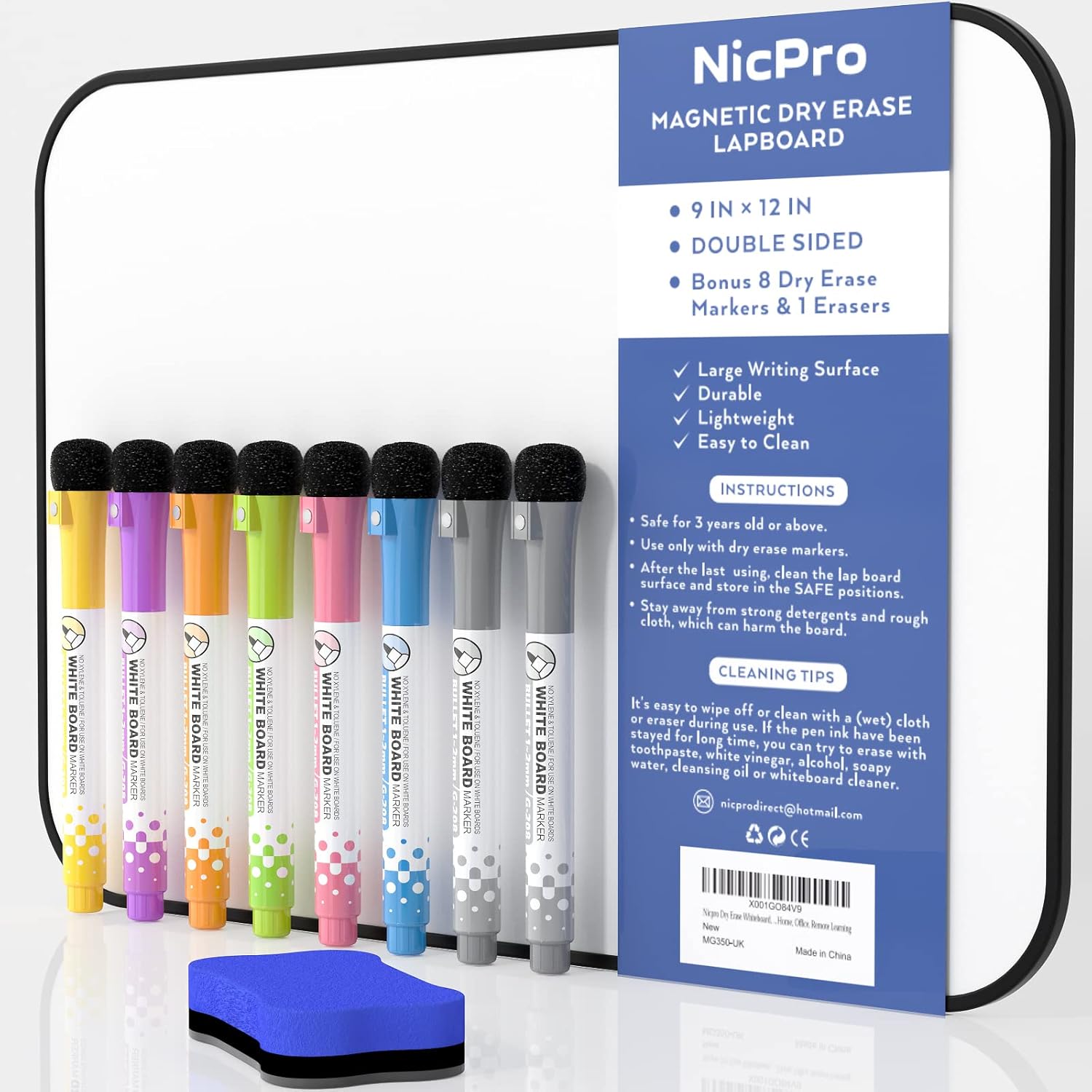 Nicpro Dry Erase Whiteboard A4, Magnetic Double Sided 21 x 30 cm White Board wit...