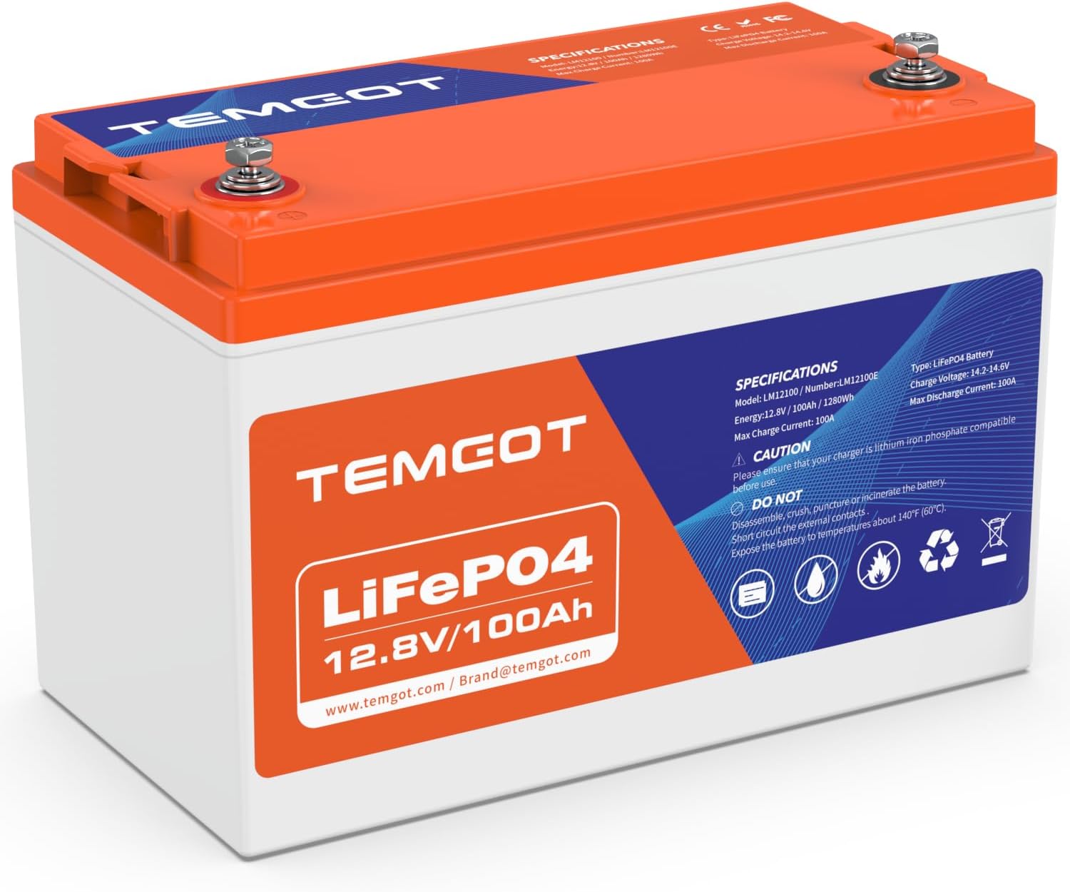 12V 100Ah Low Temp Cutoff LiFePO4 Battery, 1280Wh Lithium Battery with 100A BMS,...