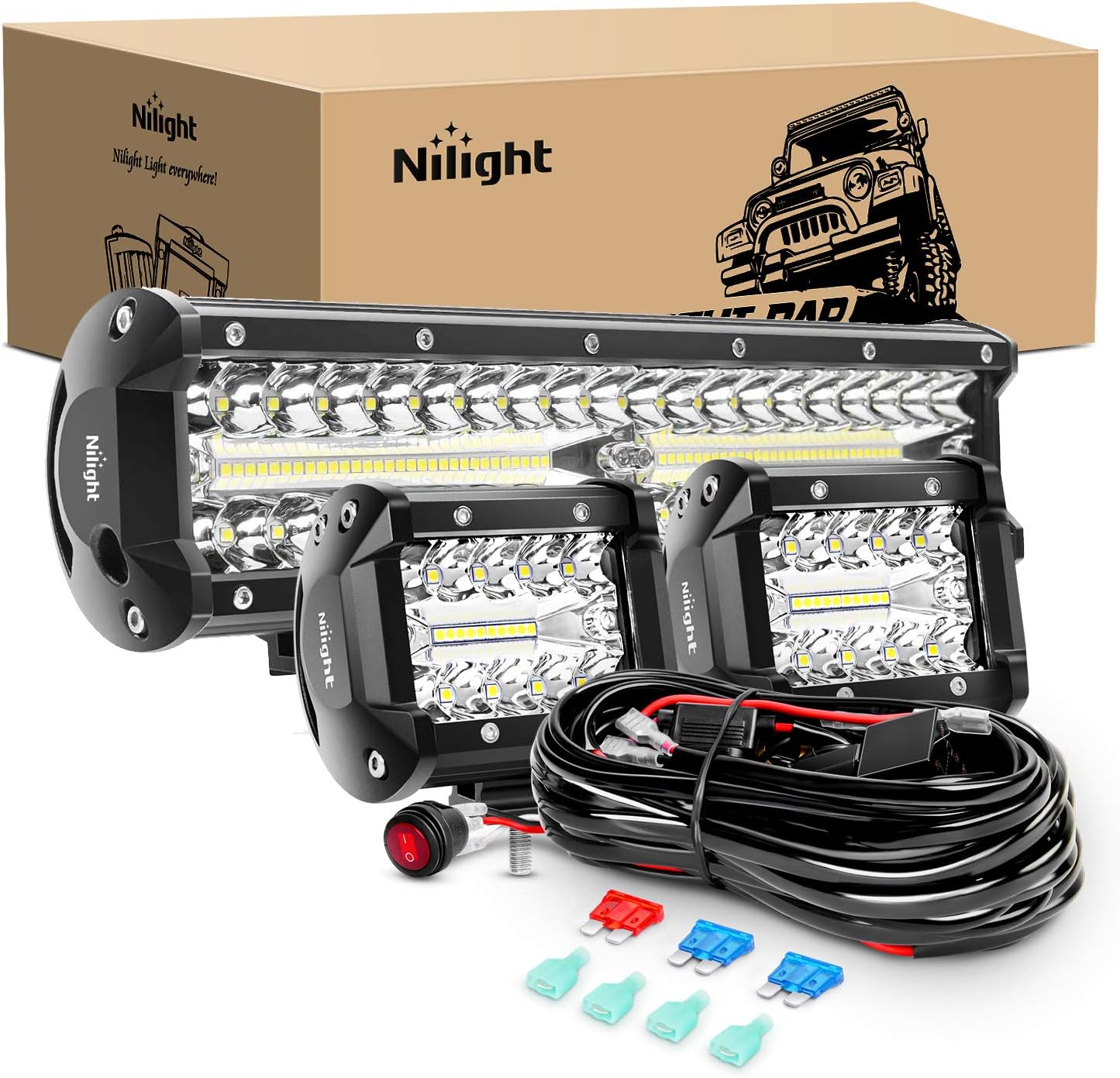 Nilight LED Light Bar Set, 12 Inch 300W Triple Row...