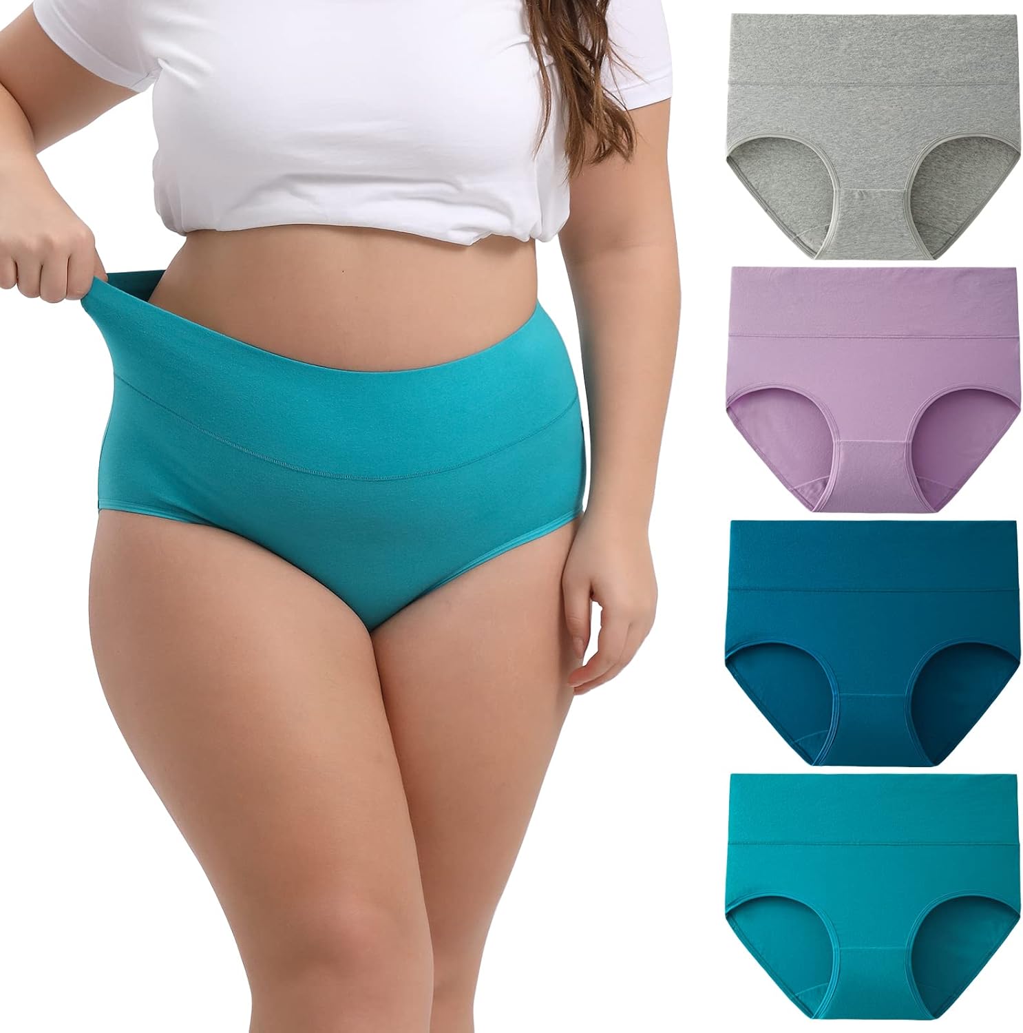 INNERSY Women's Plus Size XL-5XL Cotton Underwear High Waisted Briefs Panties 4-...