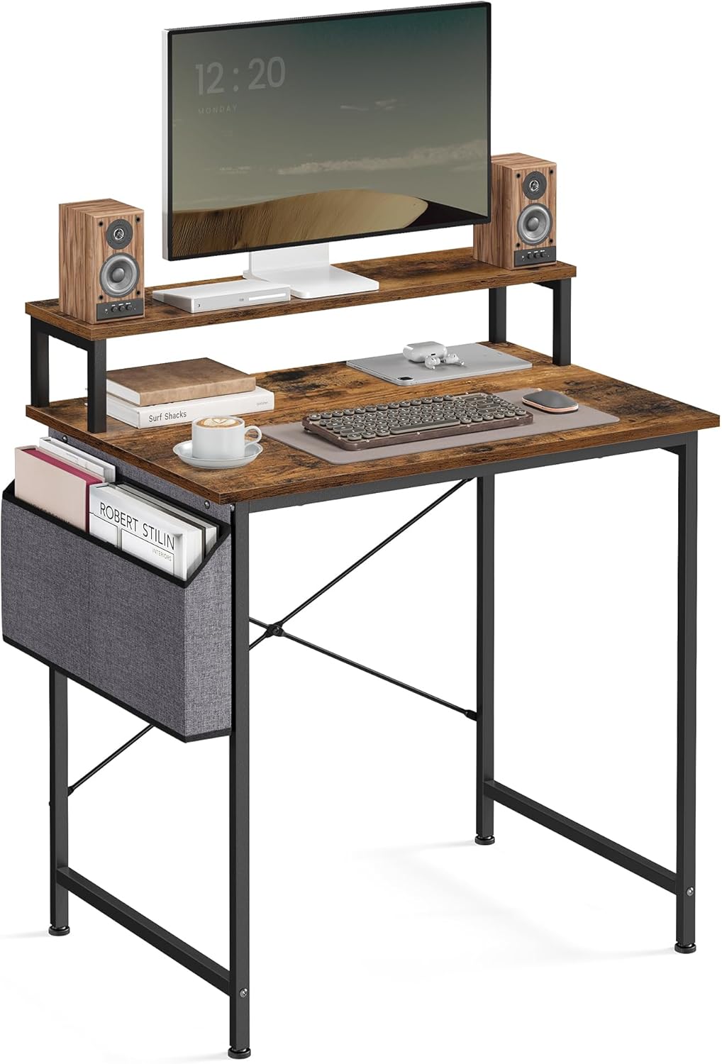 VASAGLE Computer Desk with Monitor Riser, Fabric Pouch, X-Bar Reinforcement Bars...
