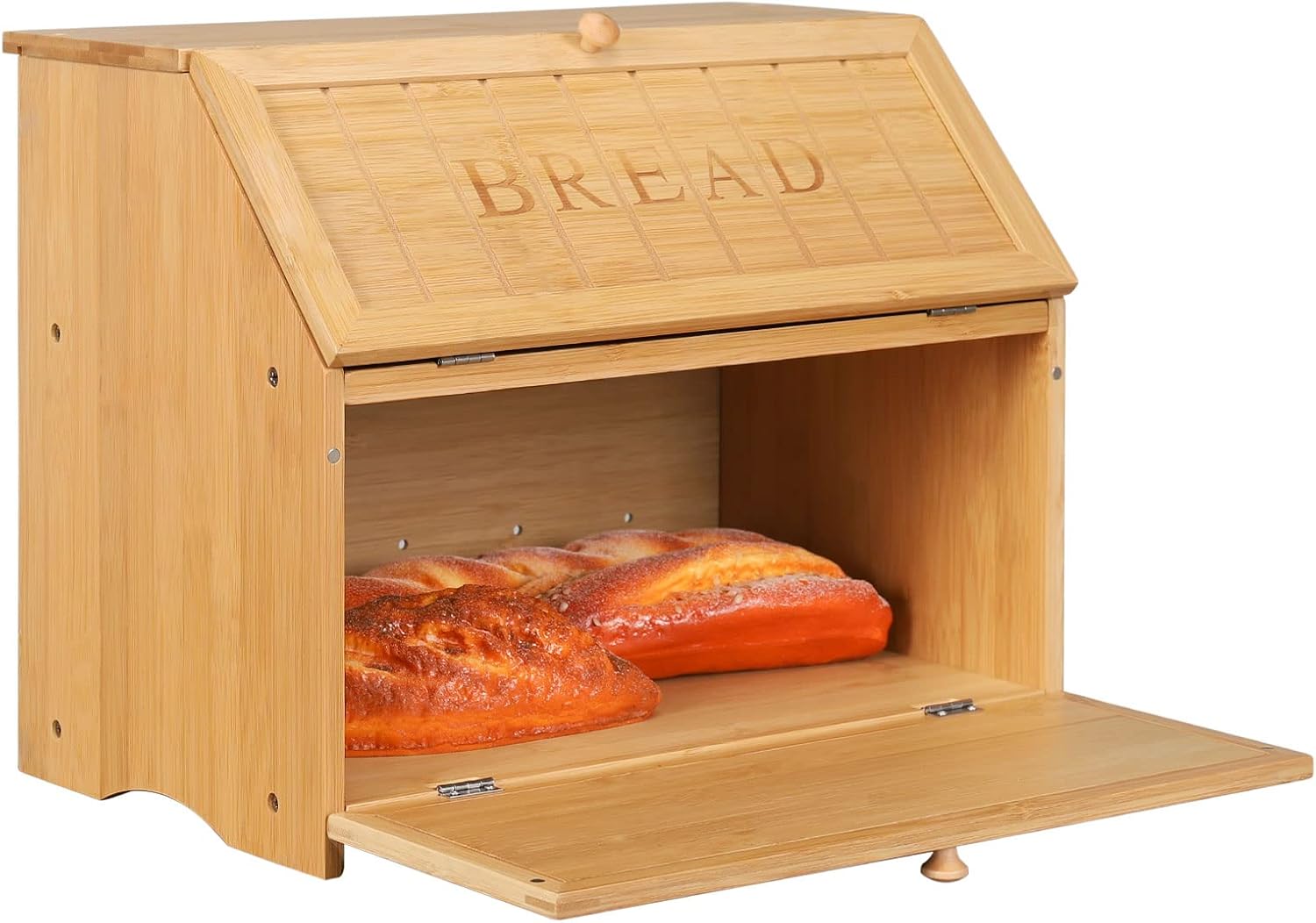 Leader Accessories Double Decker Bamboo Bread Bin 2-Layer Bread Box Large Capaci...