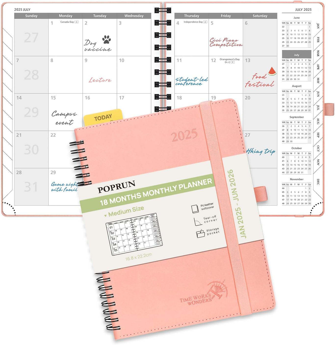 POPRUN Monthly Planner 2025-2026 Medium Size (6.5'' x 8.5'') 18 Months Calendar...