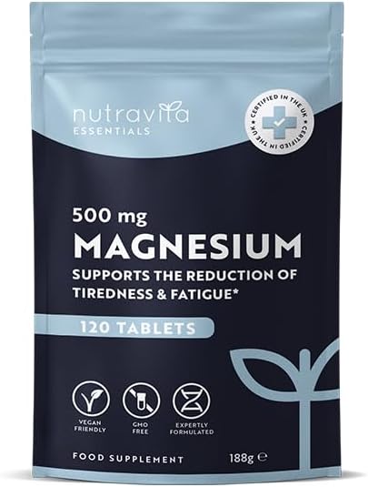 Magnesium Supplements 500mg - 120 Vegan High Strength Tablets – 4 Month Supply –...