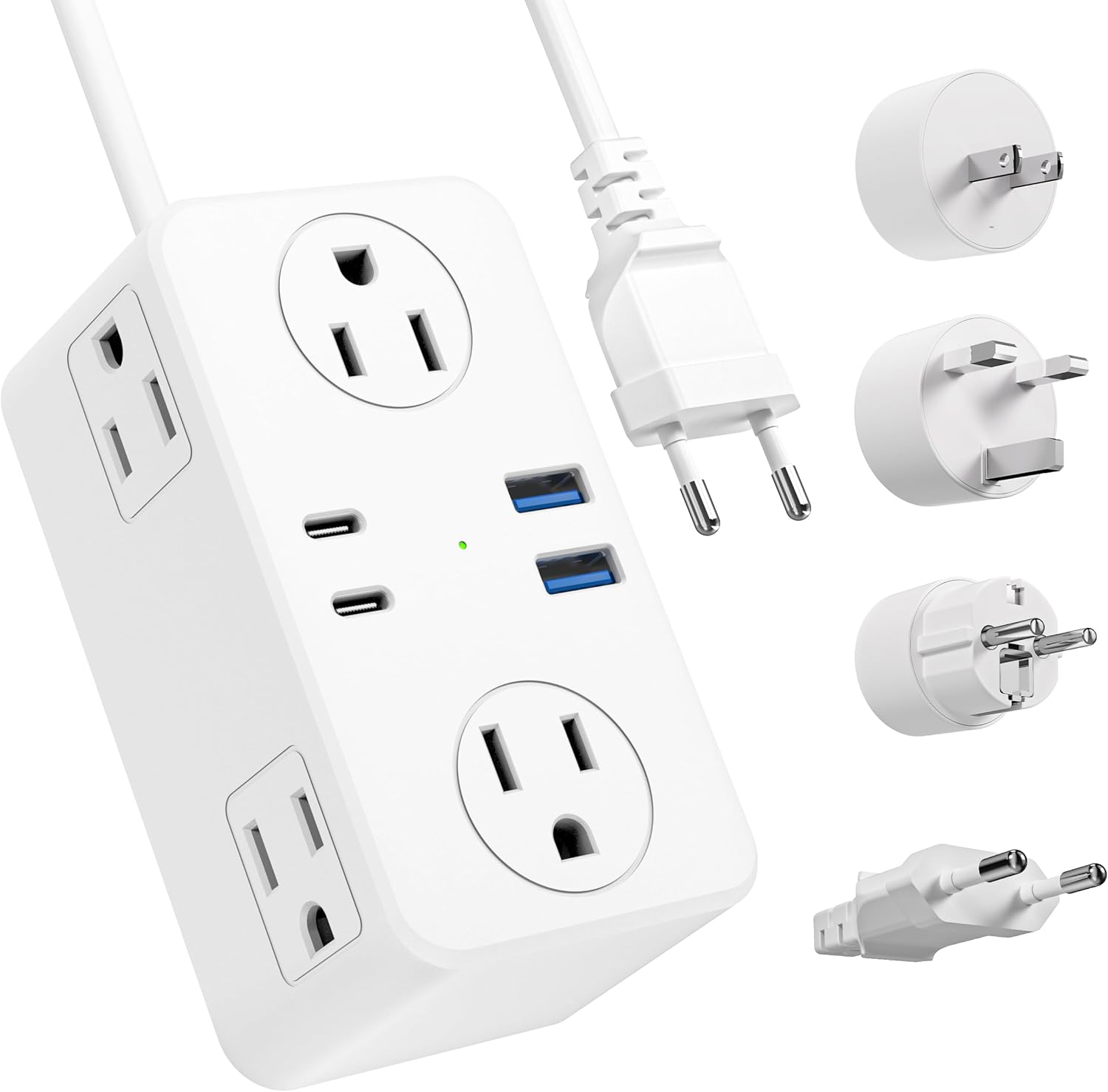 European Travel Plug Adapter, EU/UK/US Travel Plug Adapter Power Strip, 6 AC Out...