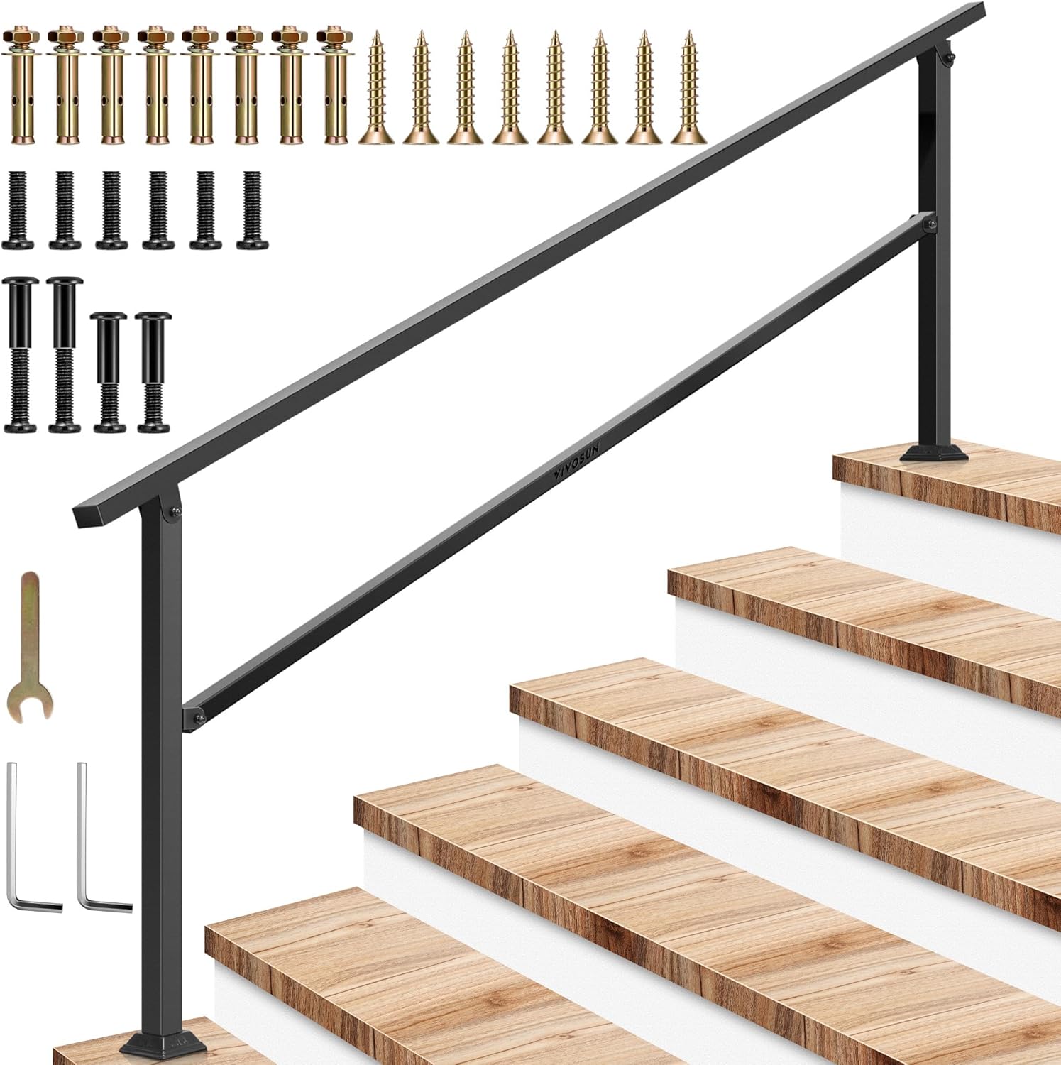 VIVOSUN Outdoor Handrail, 6 Step Stair Handrail, 85" x 36" Fits 1 to 6 Steps, Wr...