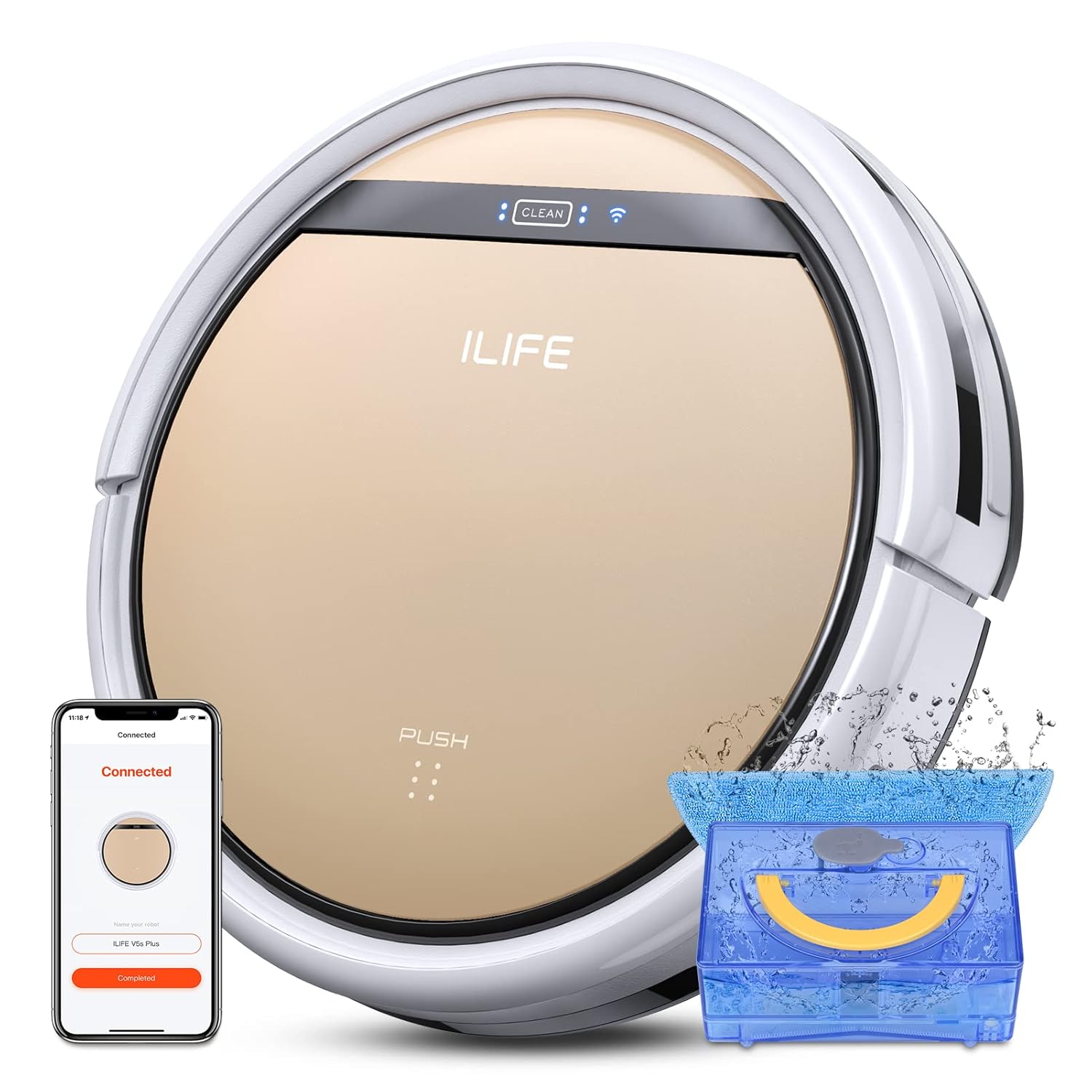 ILIFE V5s Plus Robot Vacuum and Mop Combo, Works with 2.4G WiFi, Alexa/App/Remot...