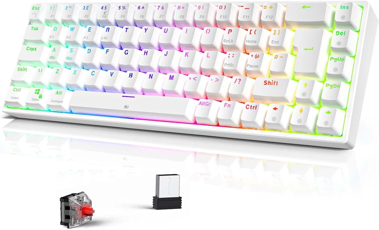 TECURS Gaming Keyboard Wireless Mechanical Keyboard RGB UK Layout TKL 65% Rollov...