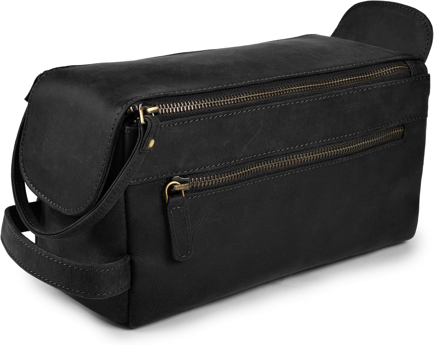 LEATHER VILLAGE Premium Leather Travel Toiletry Bag - Unisex Water-Resistant Tra...