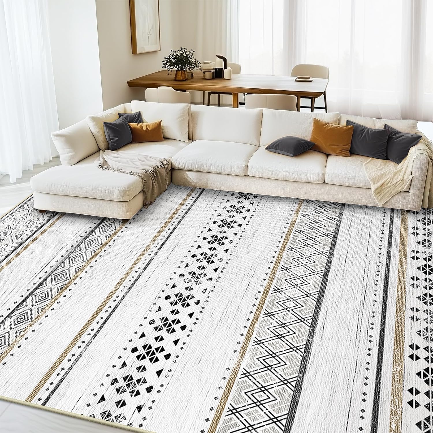 BESTSWEETIE 8x10 Area Rugs for Living Room Washable Moroccan Farmhouse Neutral G...