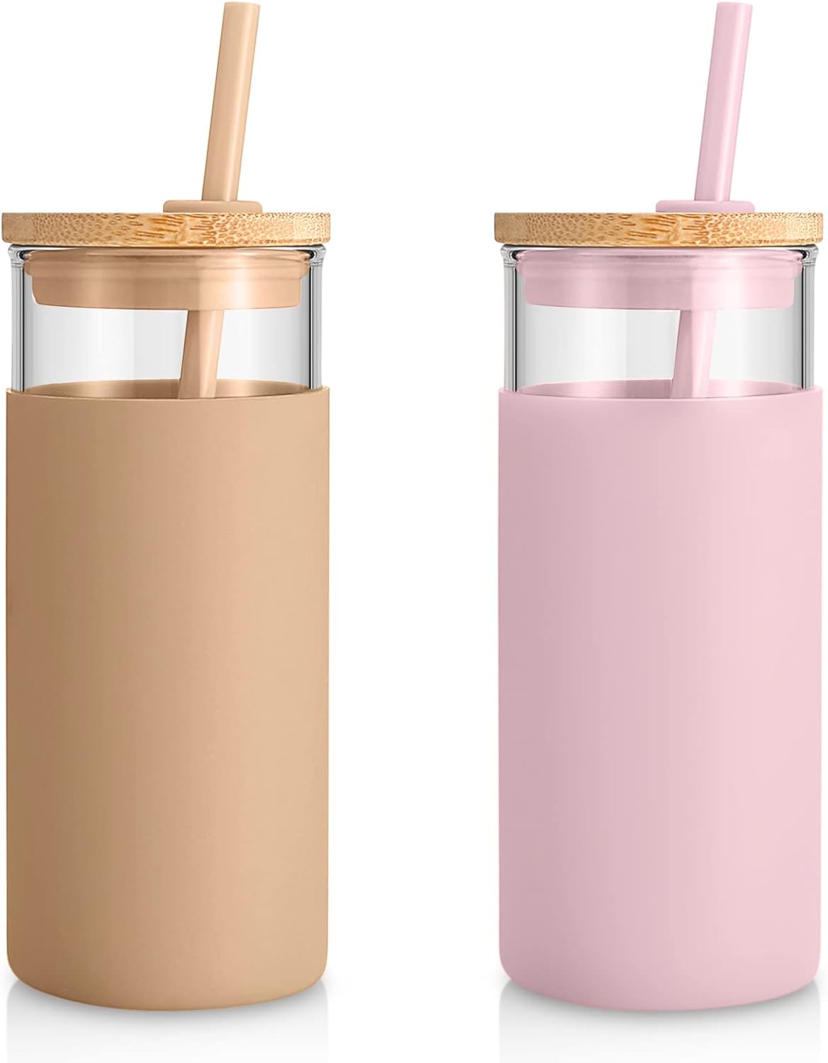 Tronco 20 oz Glass Tumbler with Lid & Straw - Iced Coffee Cup & Smoothie Cup Wit...
