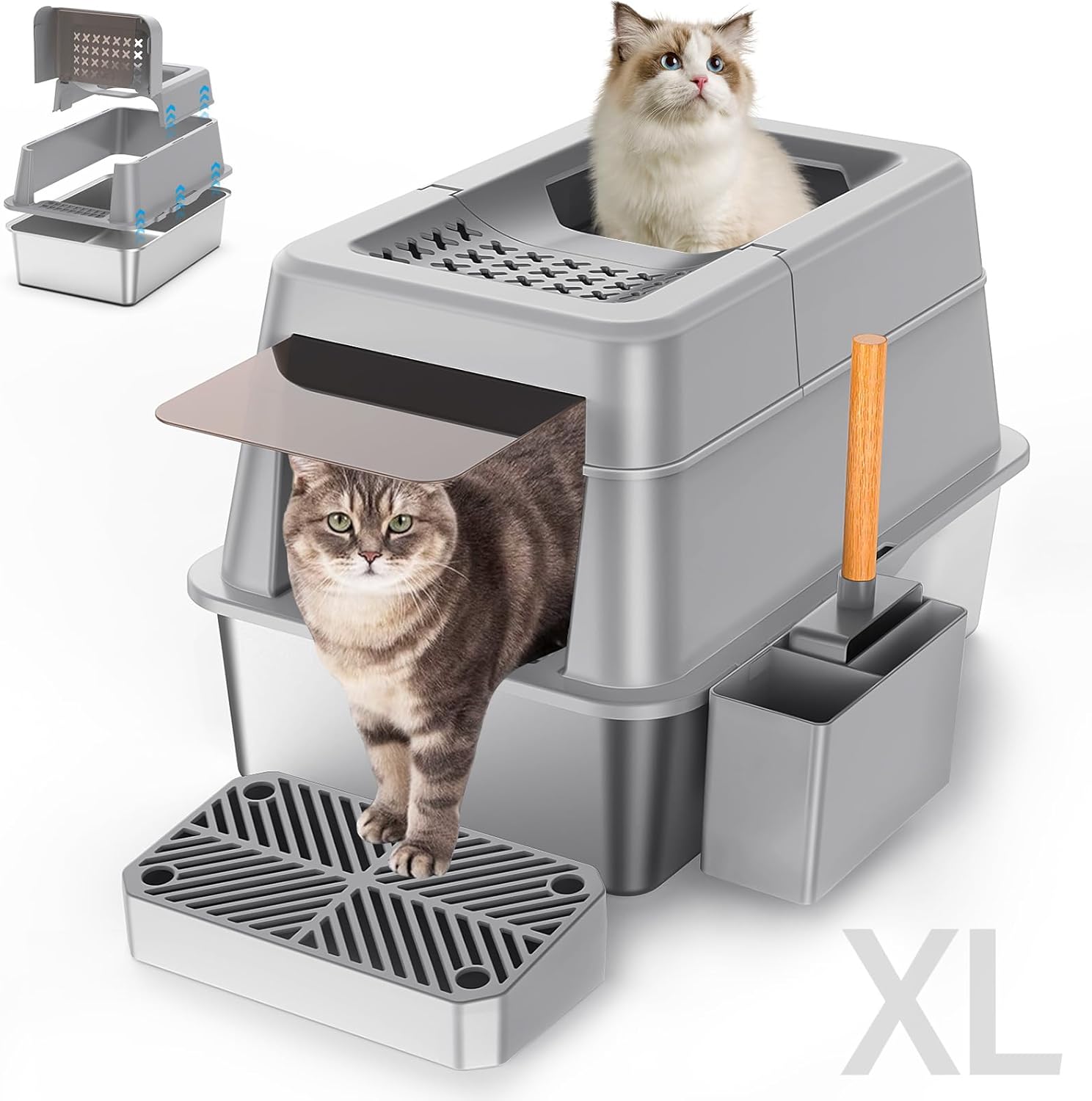 Stainless Steel Litter Box with Lid, XL Extra Large Enclosed Cat Litter Box for...