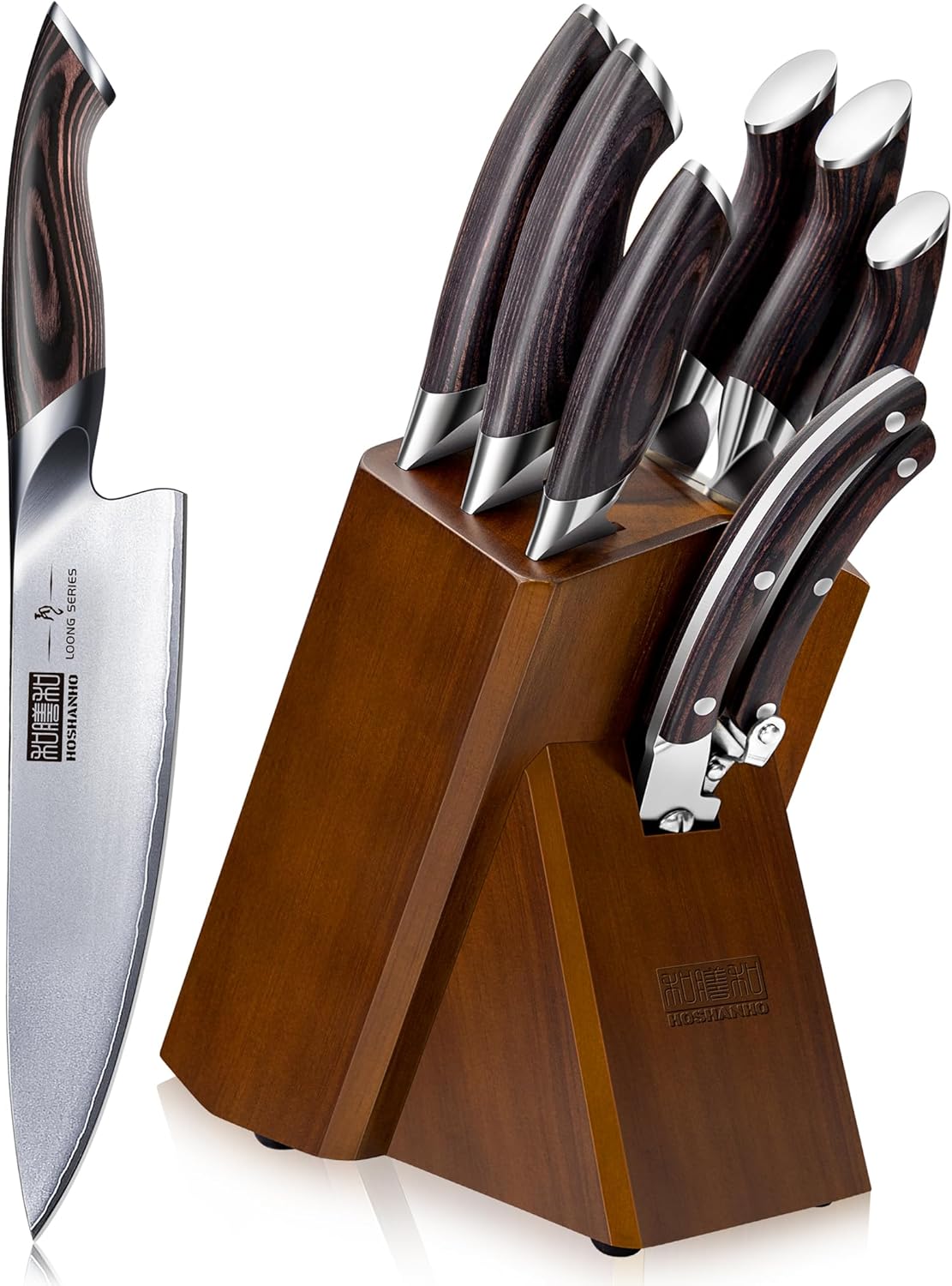 8-Piece Kitchen Knife Set, Japanese AUS-10 Super Steel Knife Set with Block, Pro...