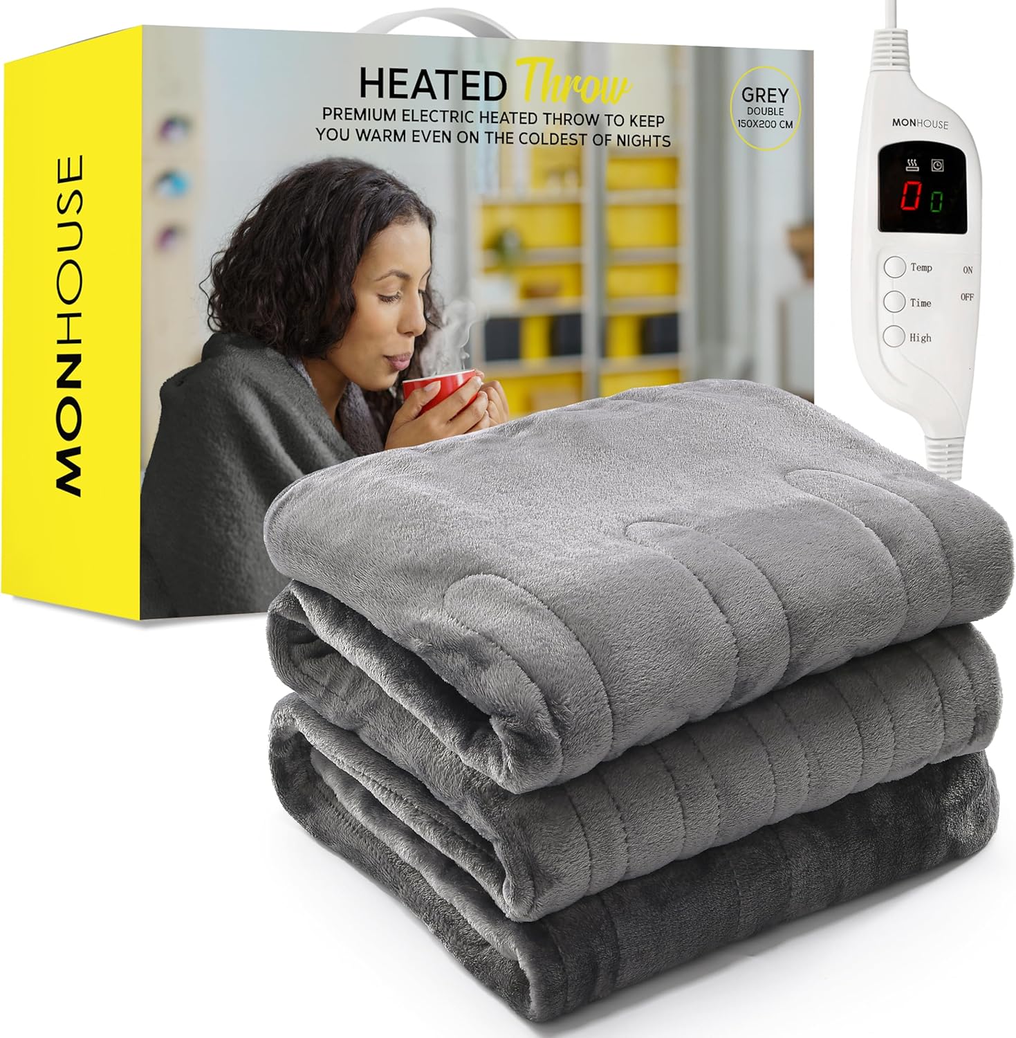MONHOUSE Heated Throw - Electric Blanket - Digital Controller - Timer up to 9 ho...
