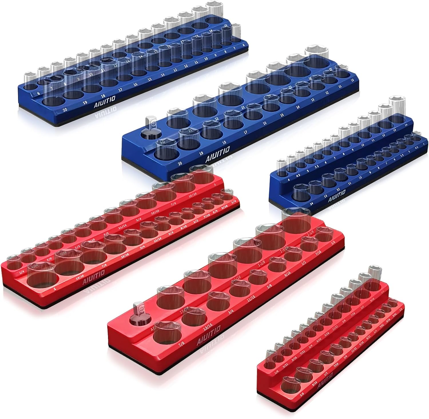 6-Piece Magnetic Socket Organizer Set, Magnetic Socket Holder Includes 1/4", 3/8...