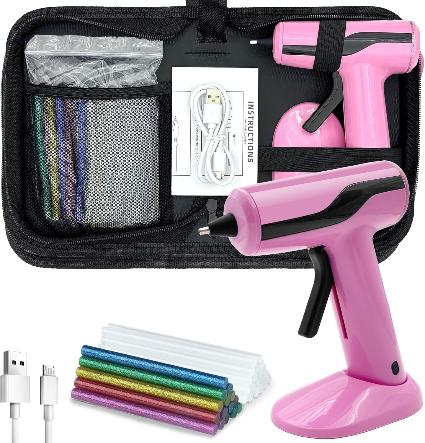 Cordless Hot Glue Gun Kit with 30pcs Mini Glue Sticks, USB Rechargeable Mini Glu...