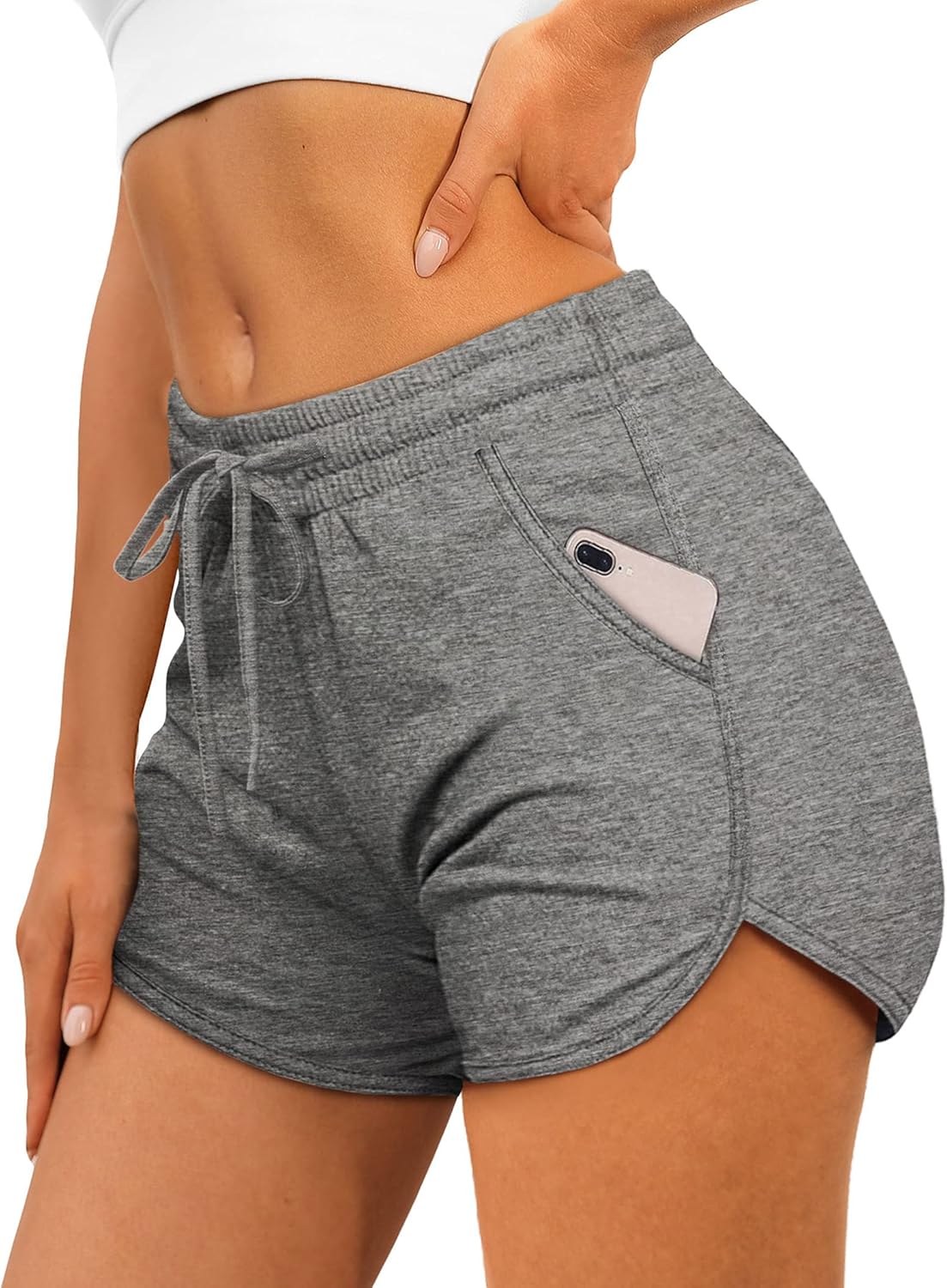 Aloodor Womens Athletic Shorts Running Dolphin Shorts with Pockets and Drawstrin...
