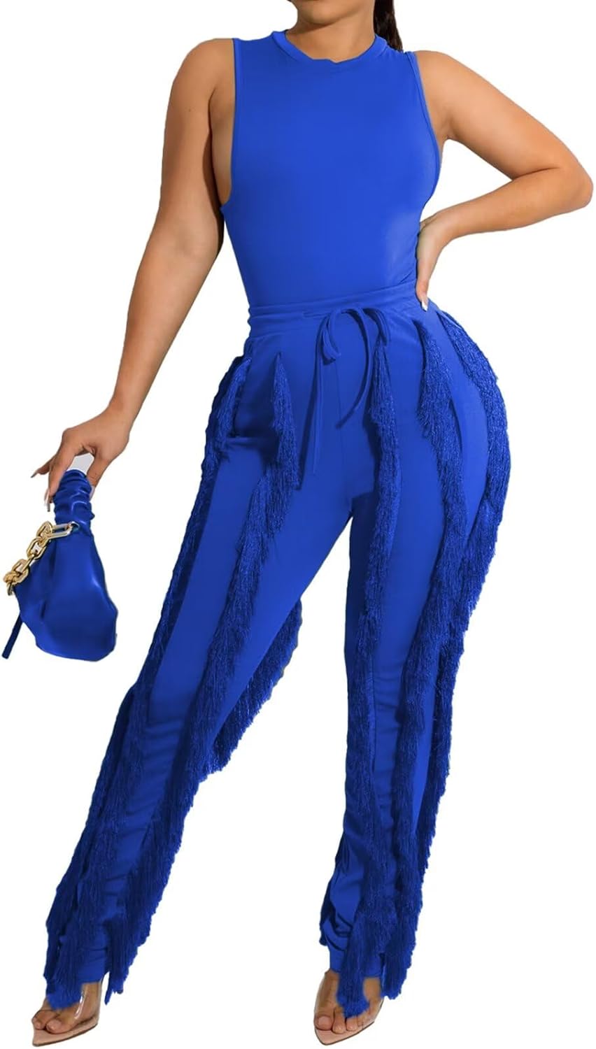 EDITCOZY Women Sexy Two Piece Outfits Fringe Pants Set Tassel Club 2 Piece Sets...