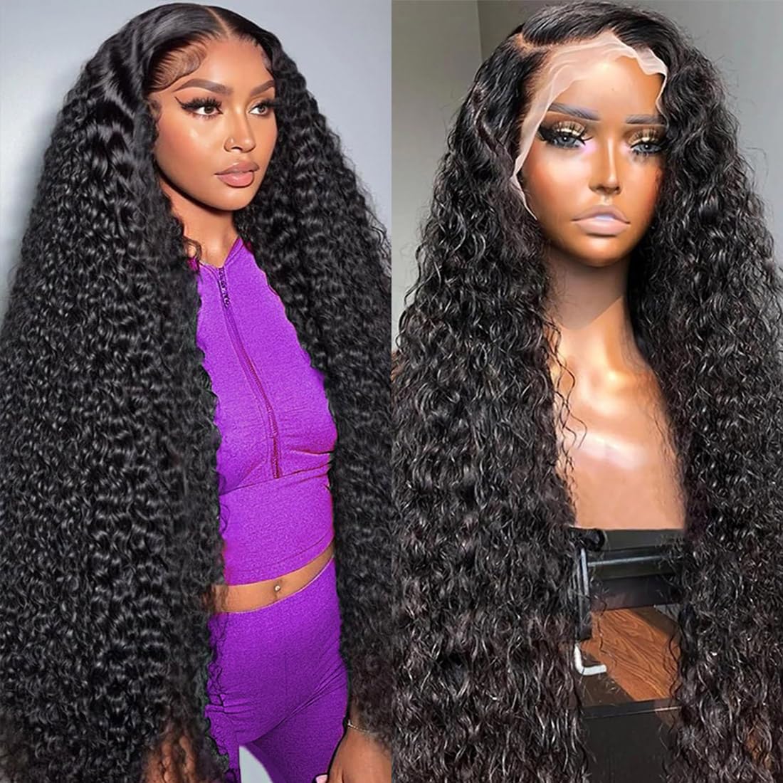 Sweetie 32 Inch Deep Wave Lace Front Wigs Human Hair 210% Density 13x4 HD Transp...