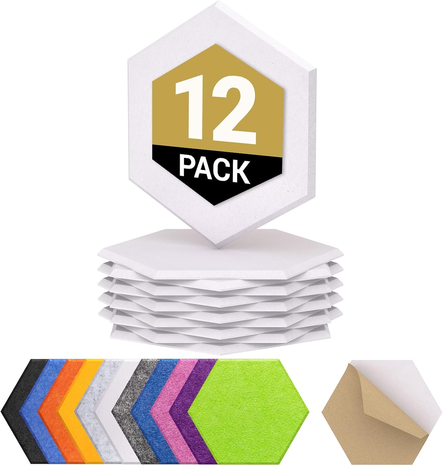 12 Pack Self-adhesive Hexagon Acoustic Panels, TONOR 30x26x0.9cm High Density So...