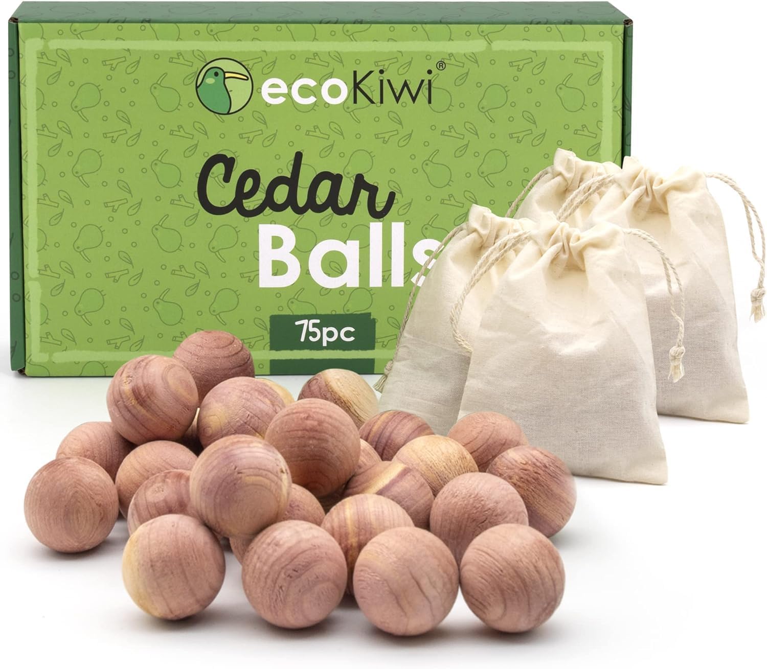 ecoKiwi Moth Balls 75 Pack - Cedarwood Moth Repellent - 100% Natural Cedar Balls...