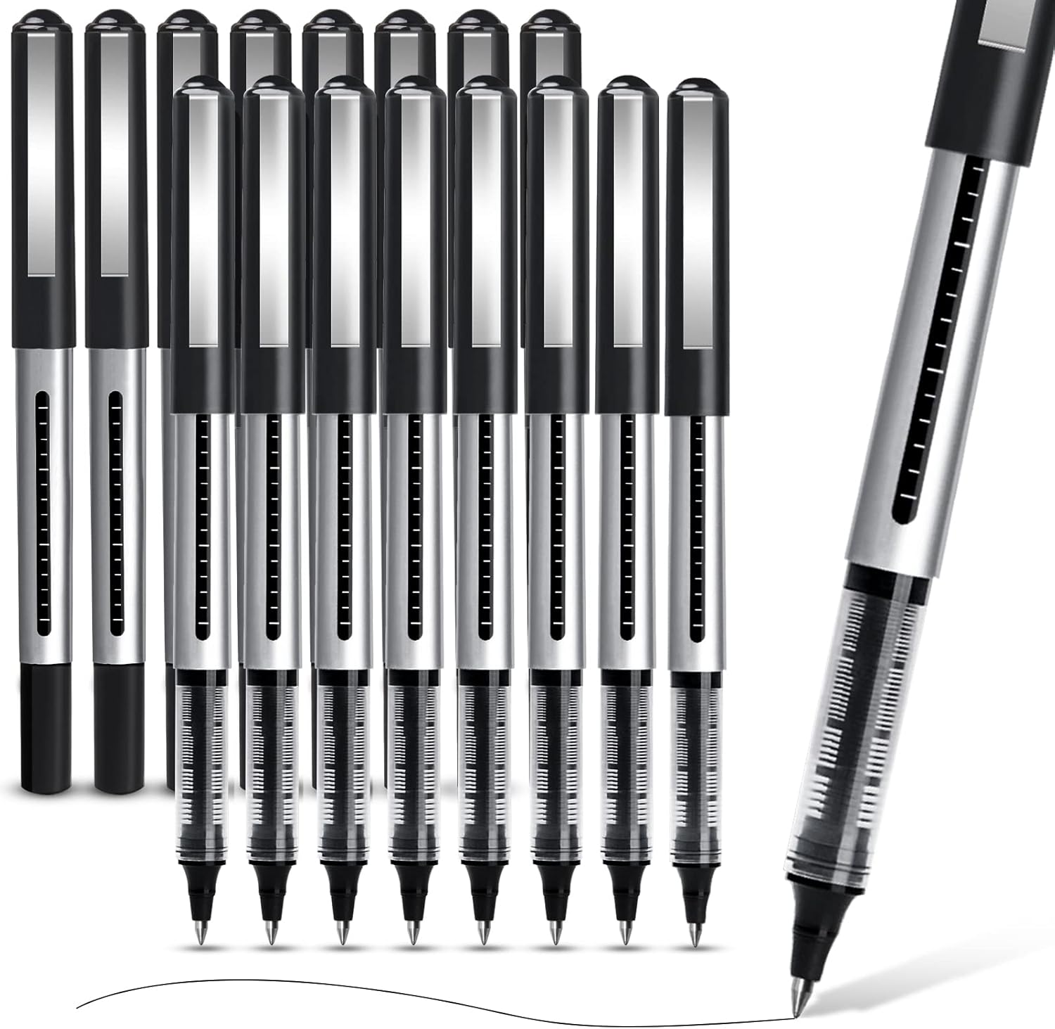 APOGO Rollerball Pens Black Ink, 16 Pack Pens Multipack 0.5mm Black Gel Pens, Qu...