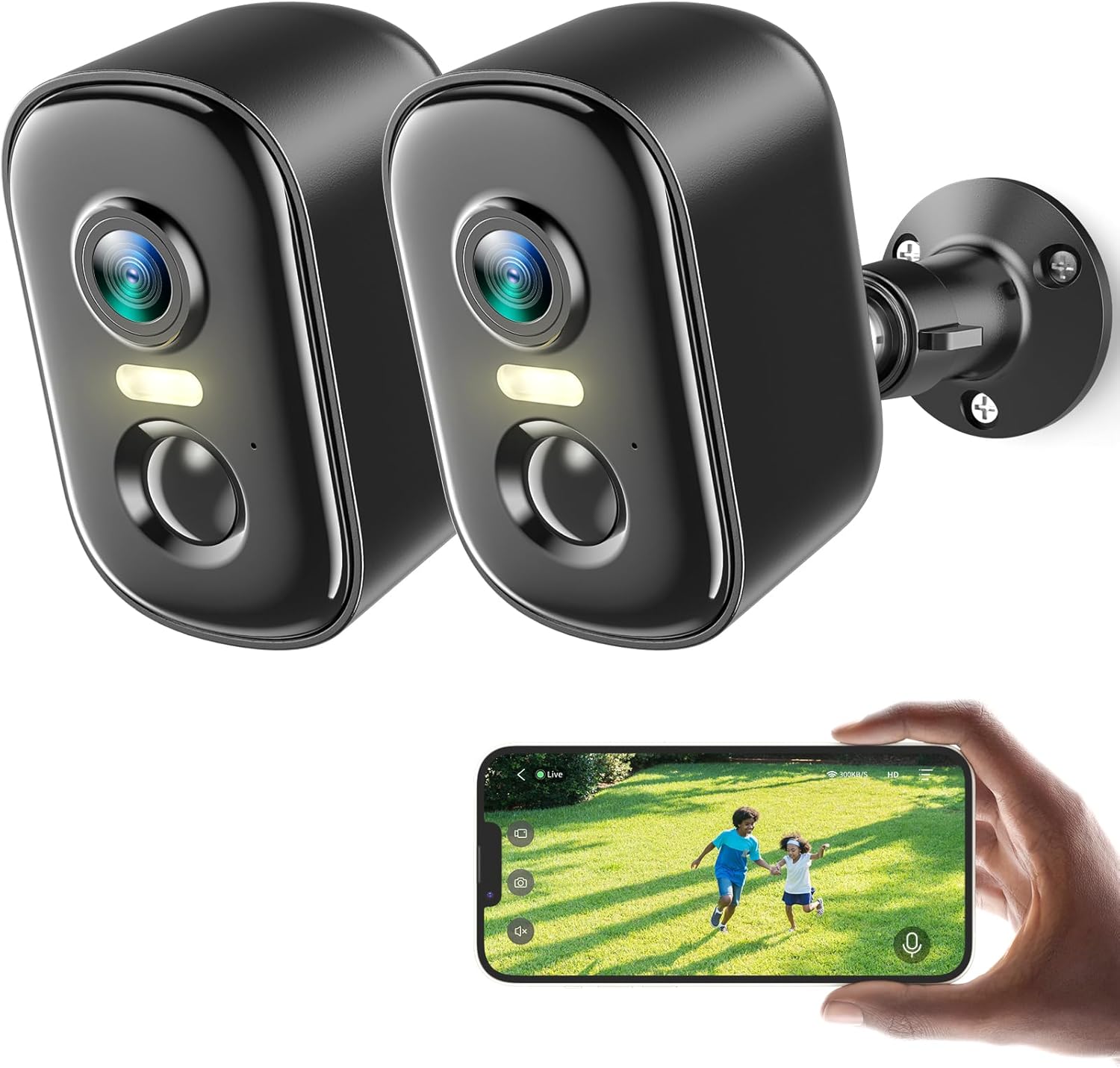 2K Security Cameras Wireless Outdoor, 2 Pack Battery Powered WiFi Cameras for Ho...
