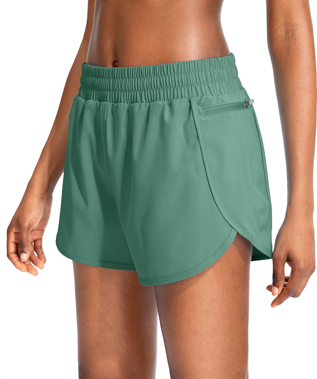 Soothfeel Womens Running Shorts with Zipper Pockets High Waisted Athletic Gym Wo...