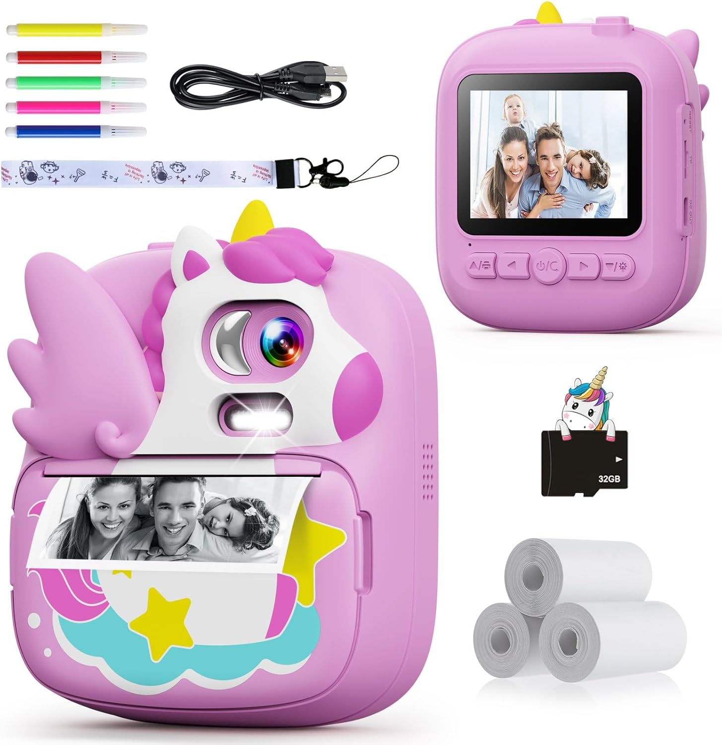 Kids Camera Instant Print, 12MP & 1080P Instant Camera for Kids with 32G Card &...