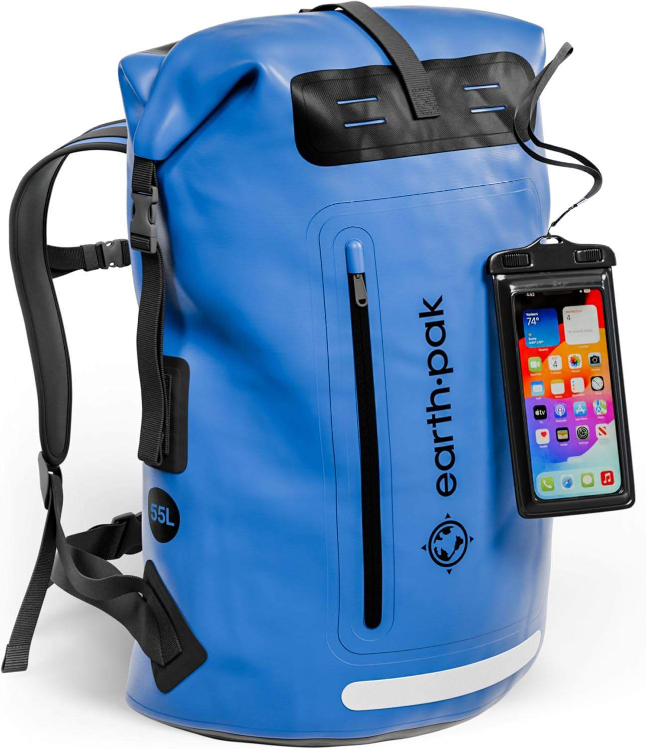 Earth Pak Waterproof Backpack with Roll-Top Closure, Front Pocket, Cushioned Bac...