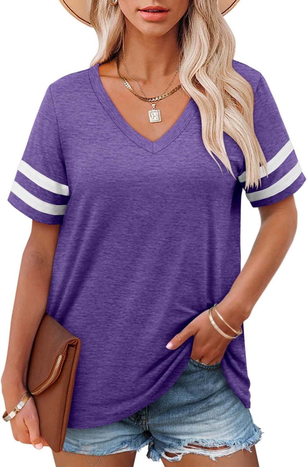 Angerella Casual Summer Tops for Women V Neck T Shirts Short Sleeve Tunic Tops L...
