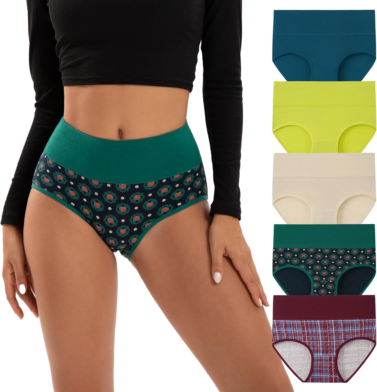 INNERSY Women's Underwear Cotton Briefs High Waisted Breathable Panties 5 Pack X...