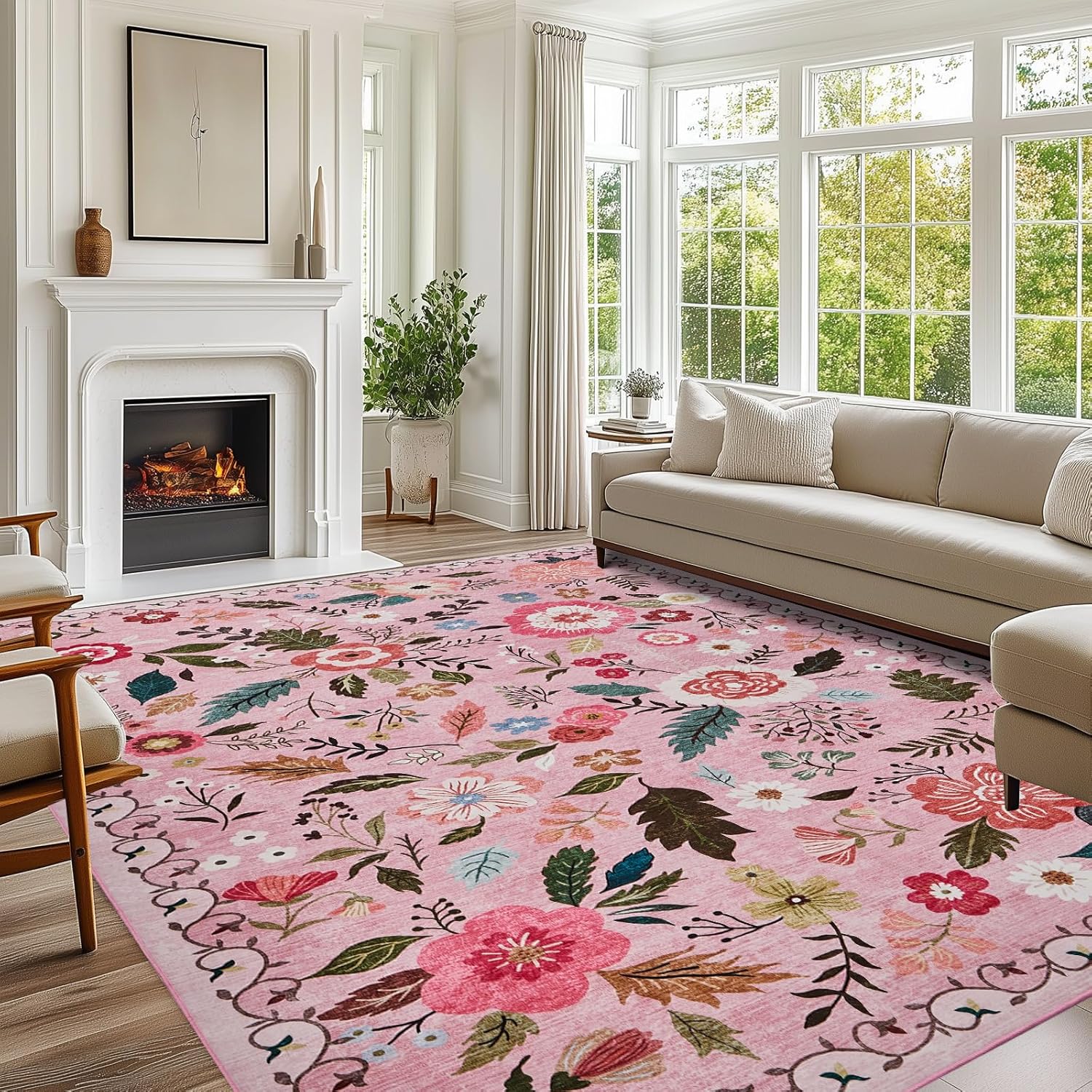 Rugs for Living Room, 8X10 Area Rug Boho Floral Vintage Rug for Bedroom Washable...
