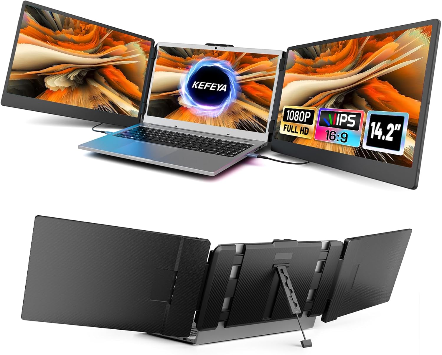 Laptop Screen Extender, 14.2" Portable Triple Monitor for Laptop with Full HD IP...